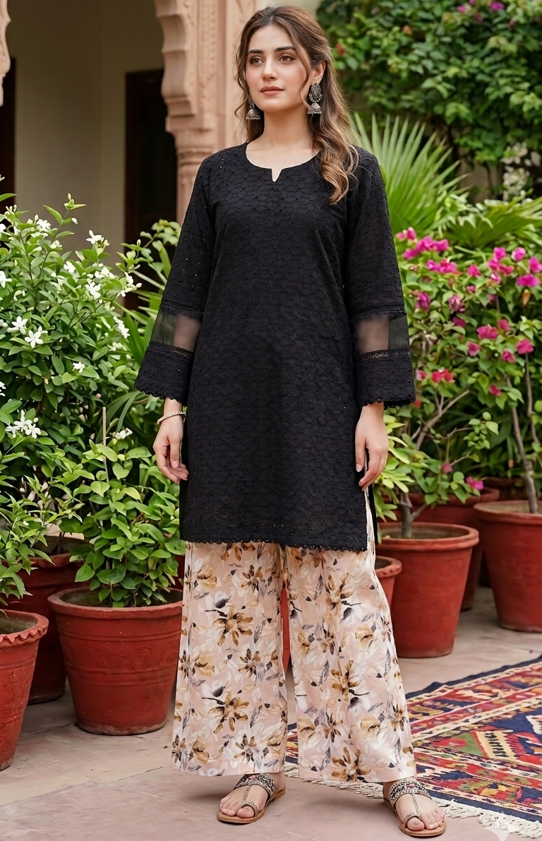 Black & Floral Beige