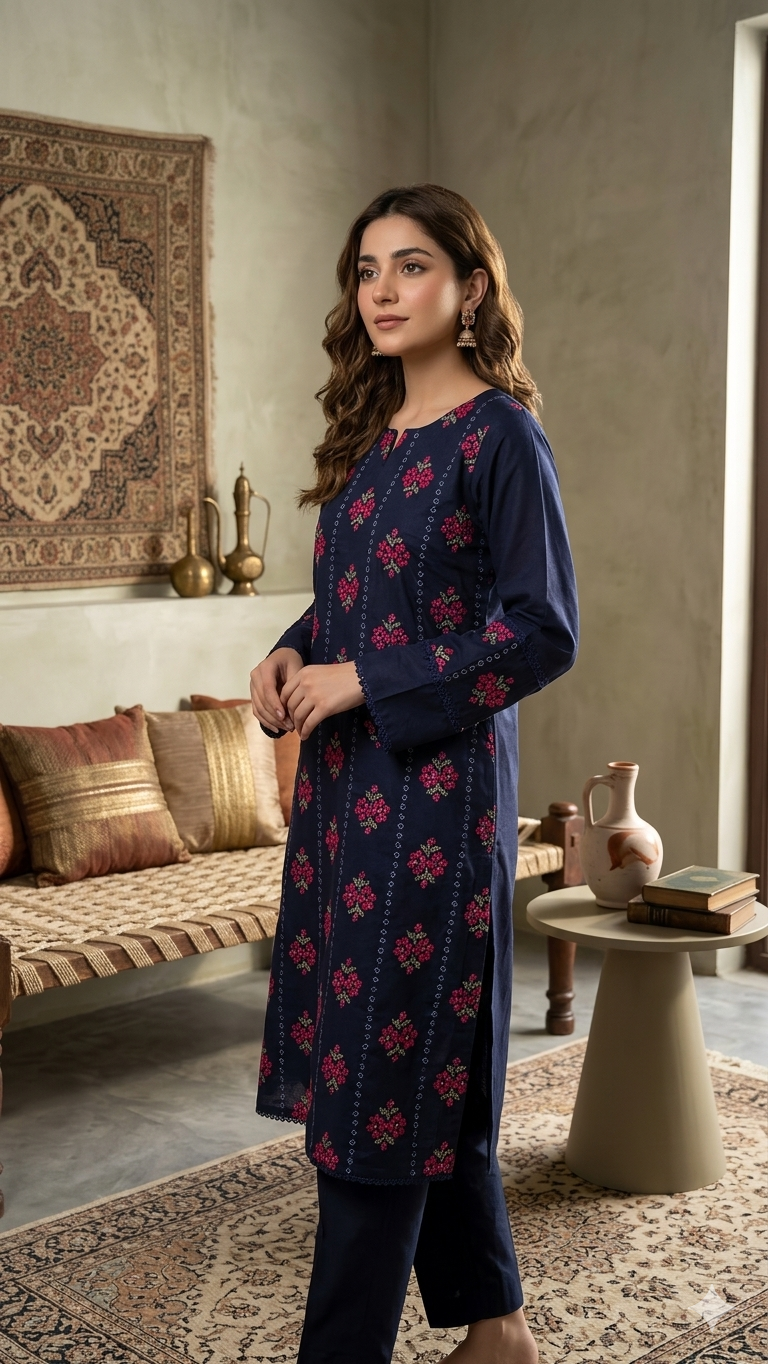 Blue Embrioded Chicken Kari 2 Piece