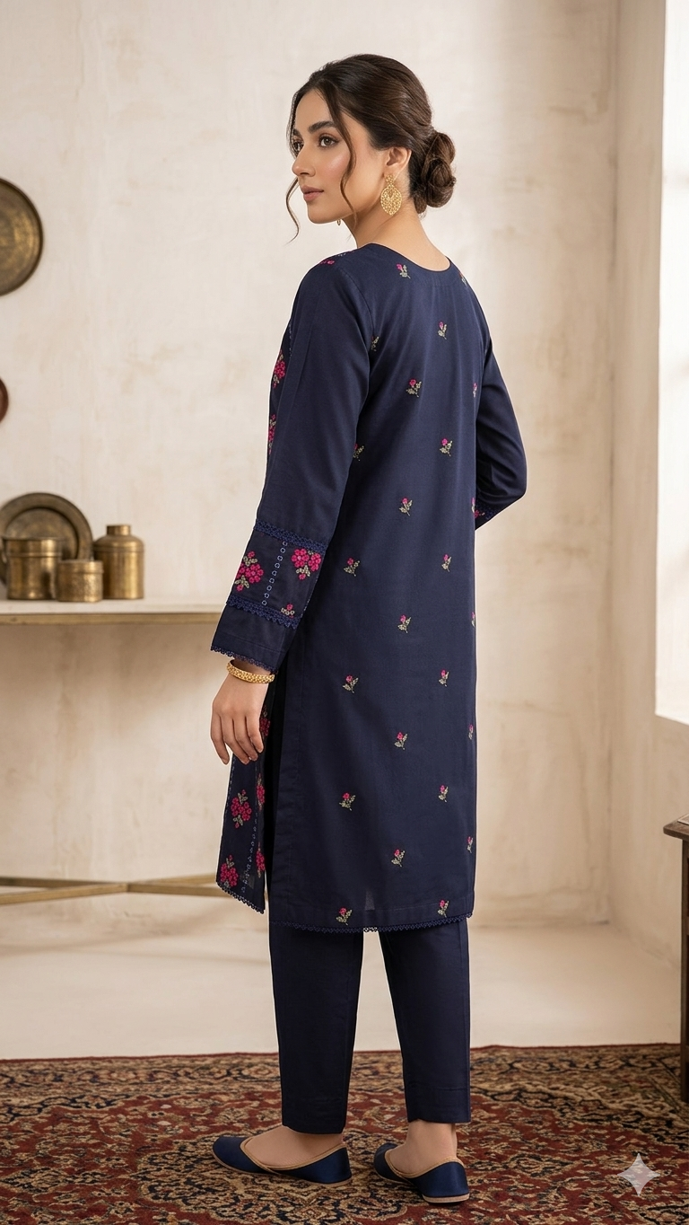 Blue Embrioded Chicken Kari 2 Piece