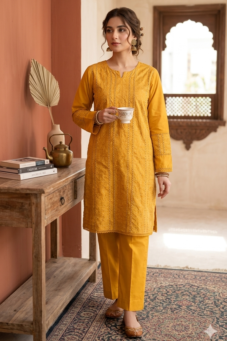 Yellow Embrioded Chicken Kari 2 Piece