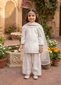 Girls' off-white silk farshi shalwar kameez with silver gota, Giraah kids