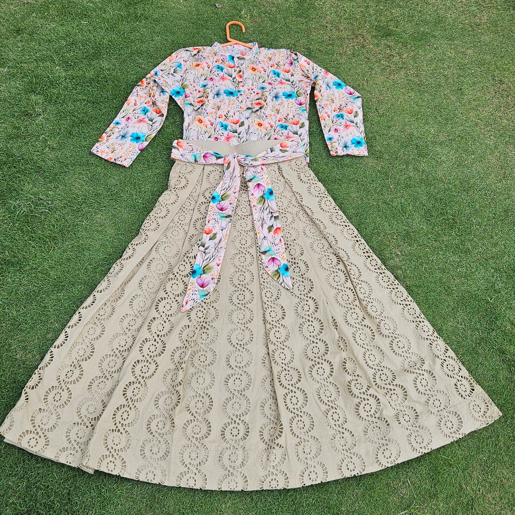 Olive Chicken Kari Skirt With Floral Top