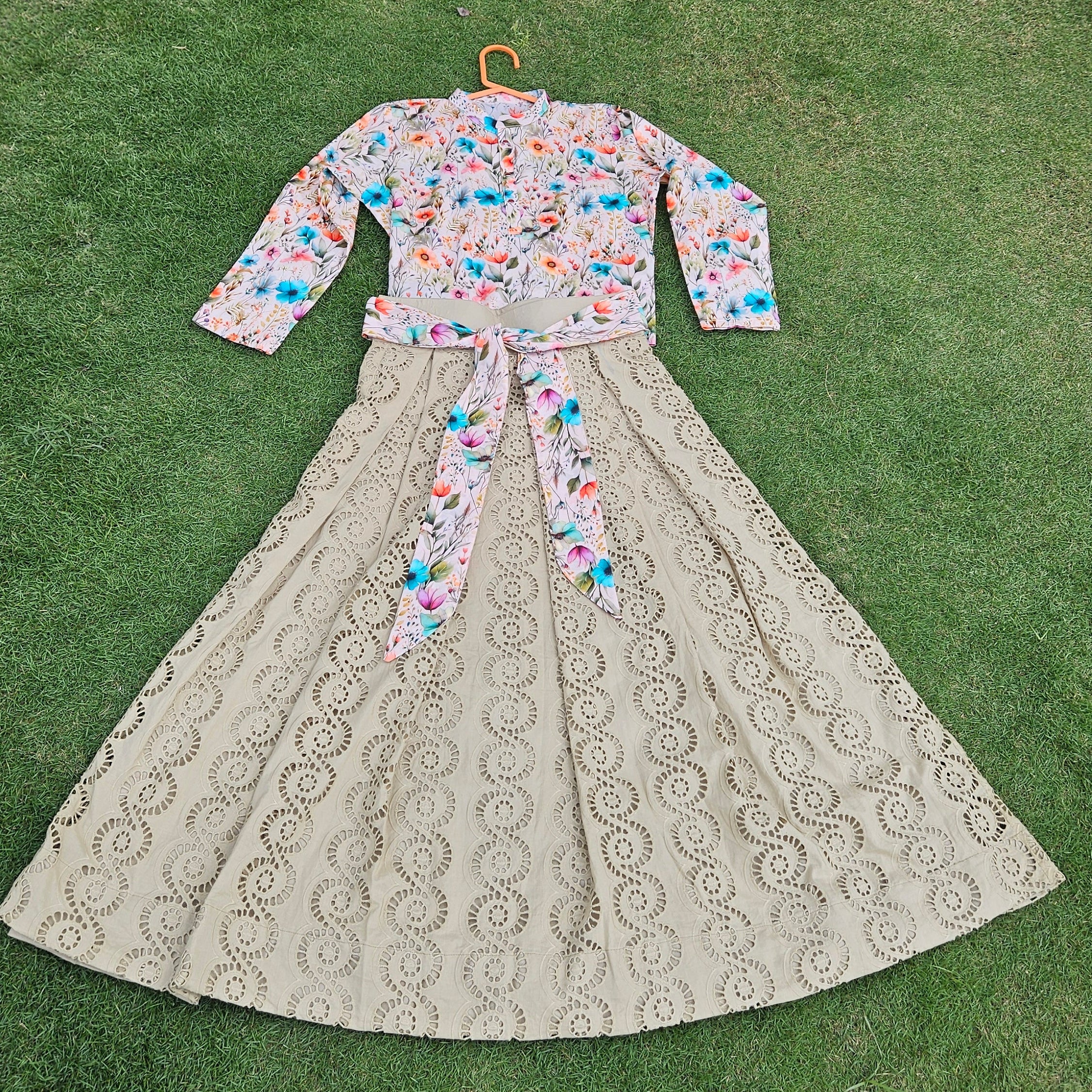 Olive Chicken Kari Skirt With Floral Top