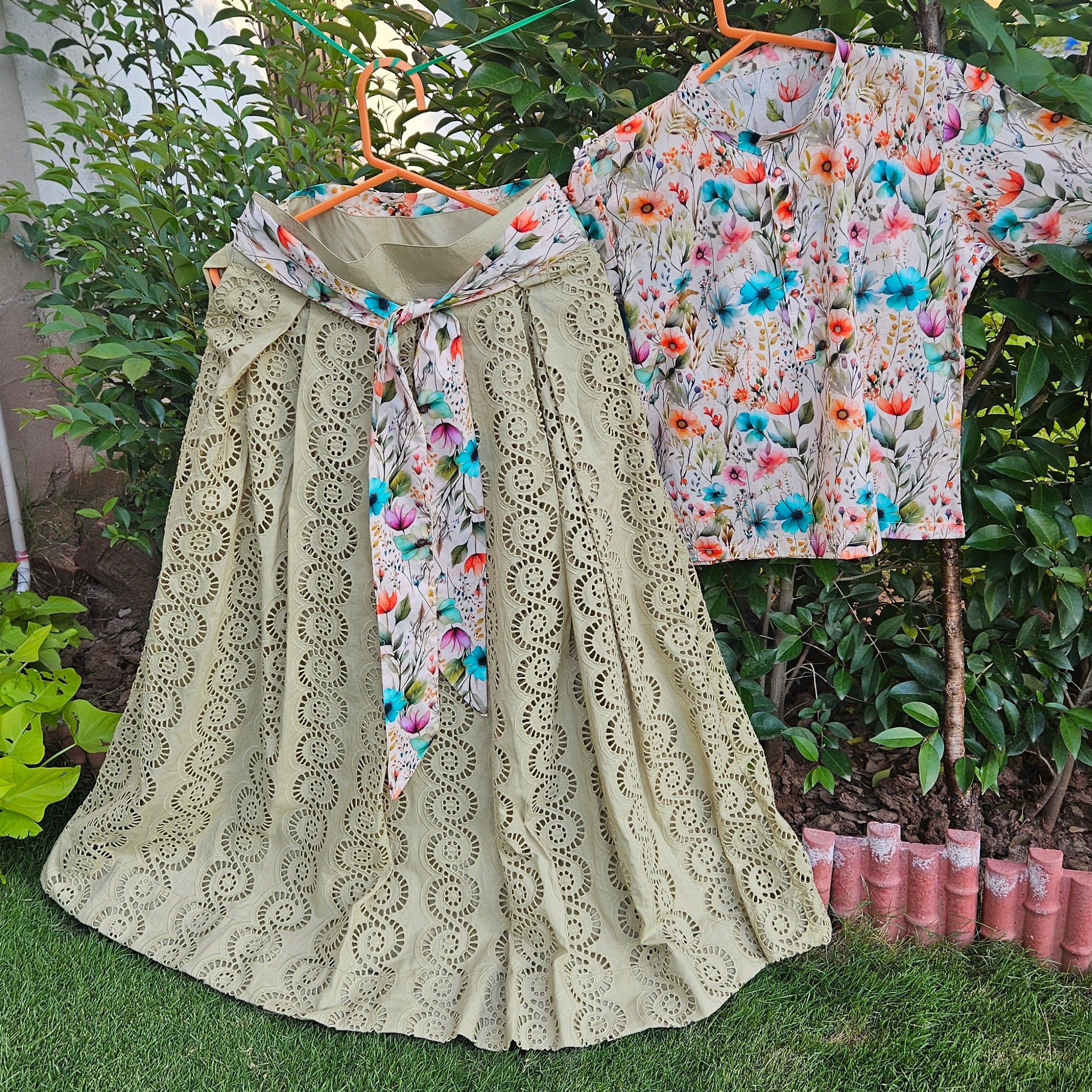 Olive Chicken Kari Skirt With Floral Top
