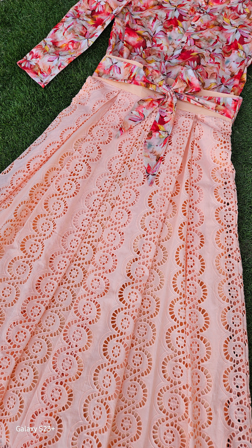 Peach Chicken Kari Skirt With Floral Top