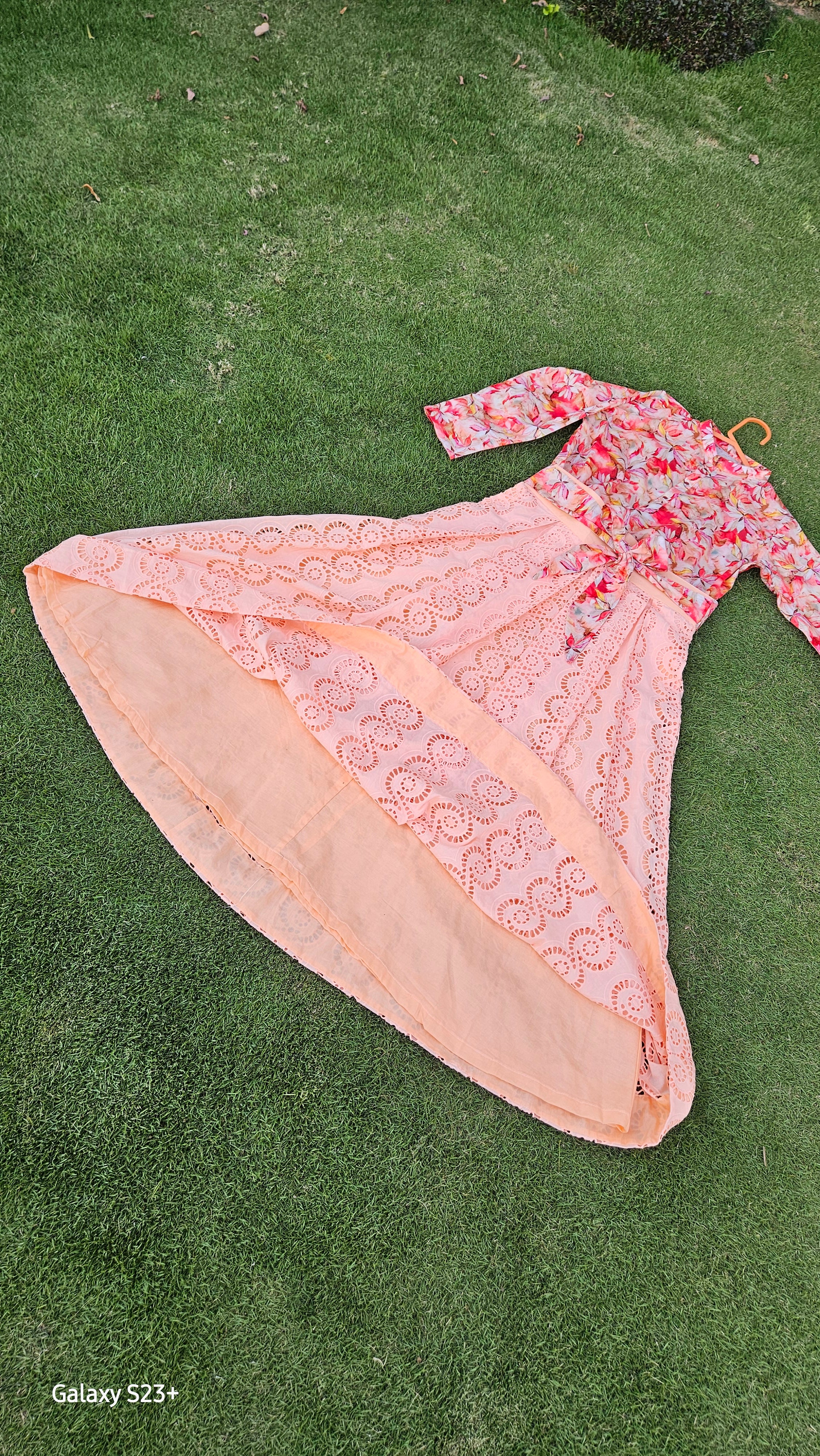 Peach Chicken Kari Skirt With Floral Top