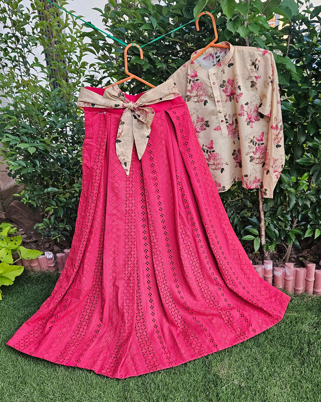 Red Chicken Kari Skirt With Floral Top