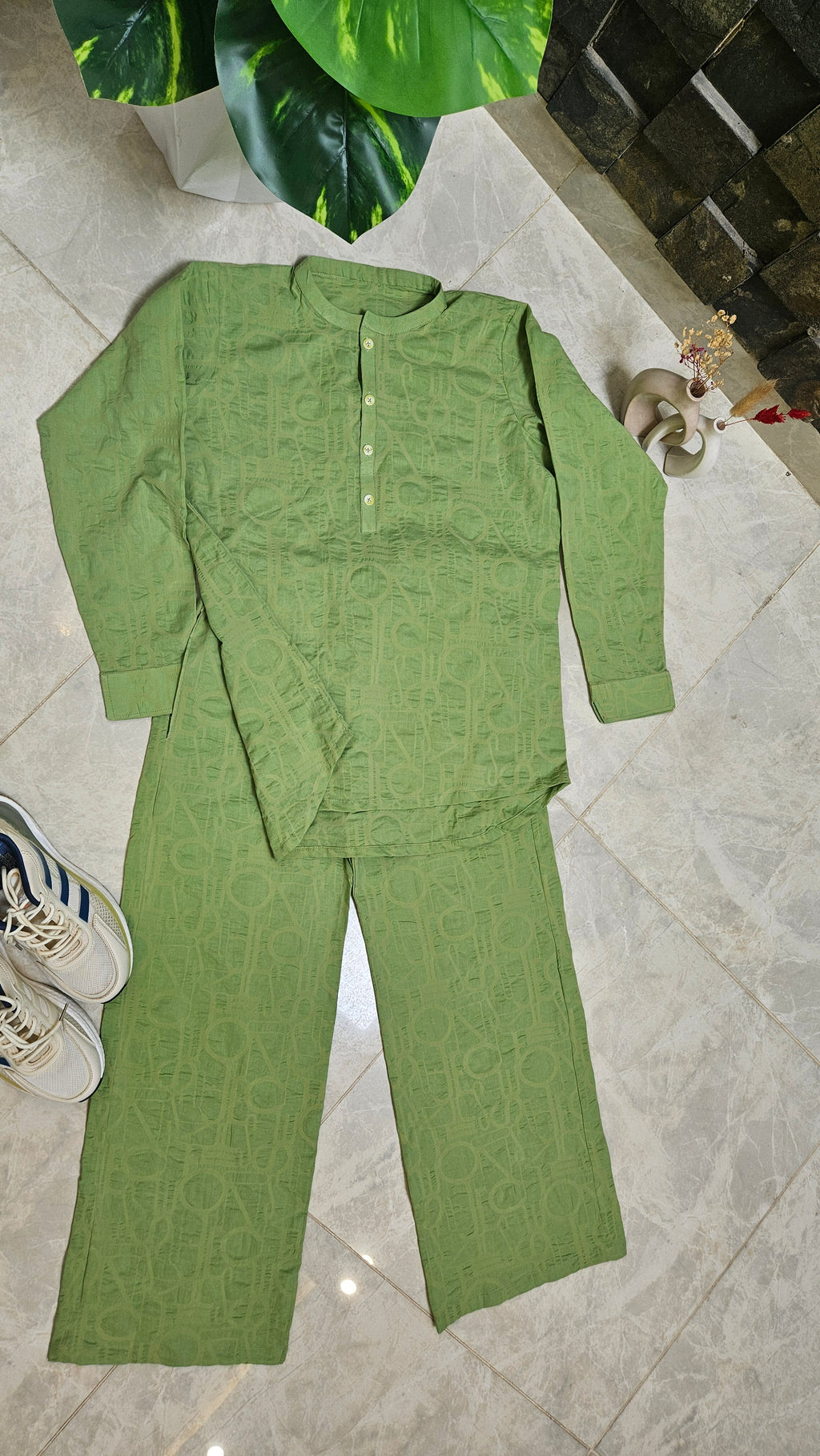 Green Co-ord Set Embossed Lawn