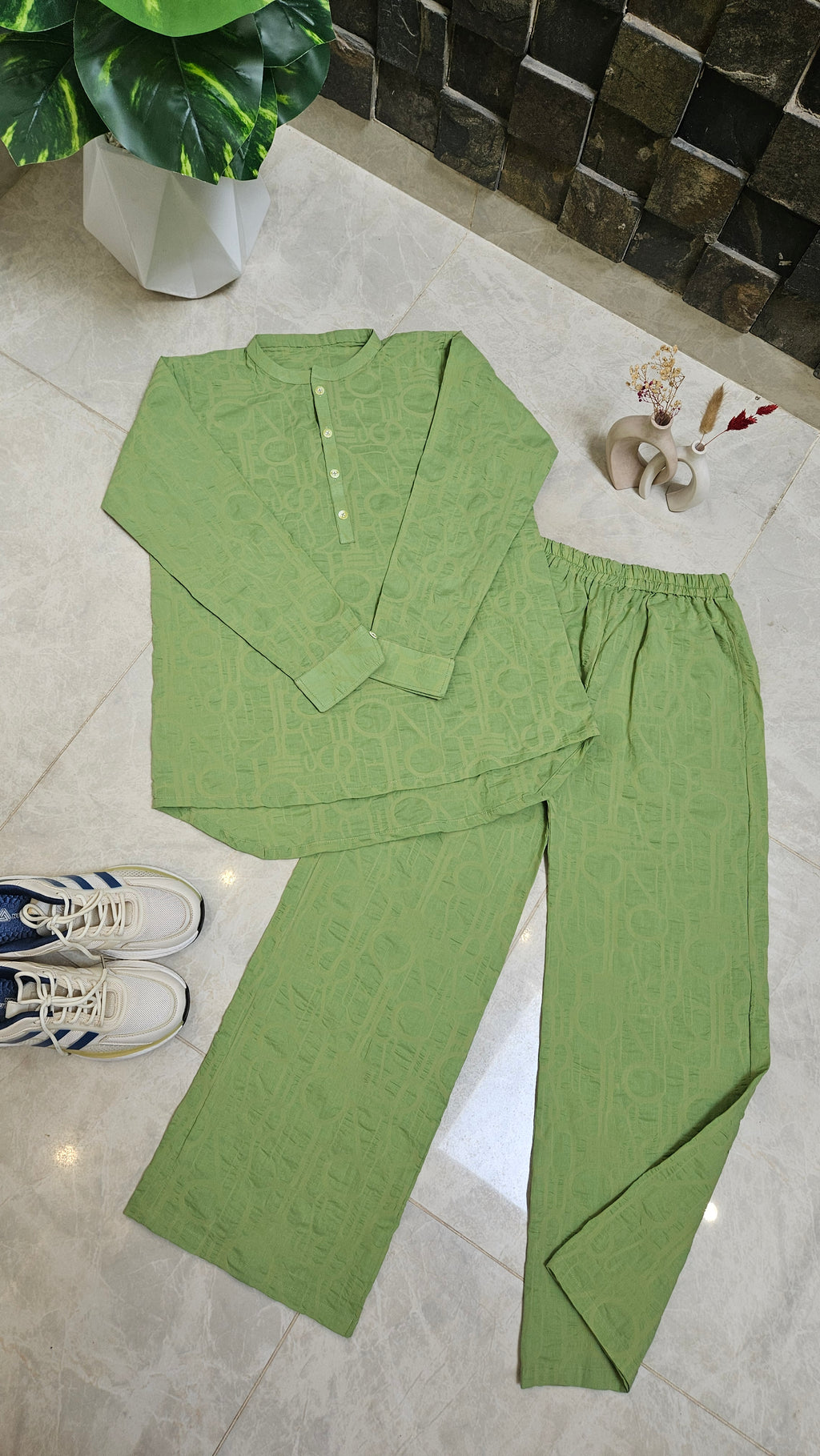 Green Co-ord Set Embossed Lawn