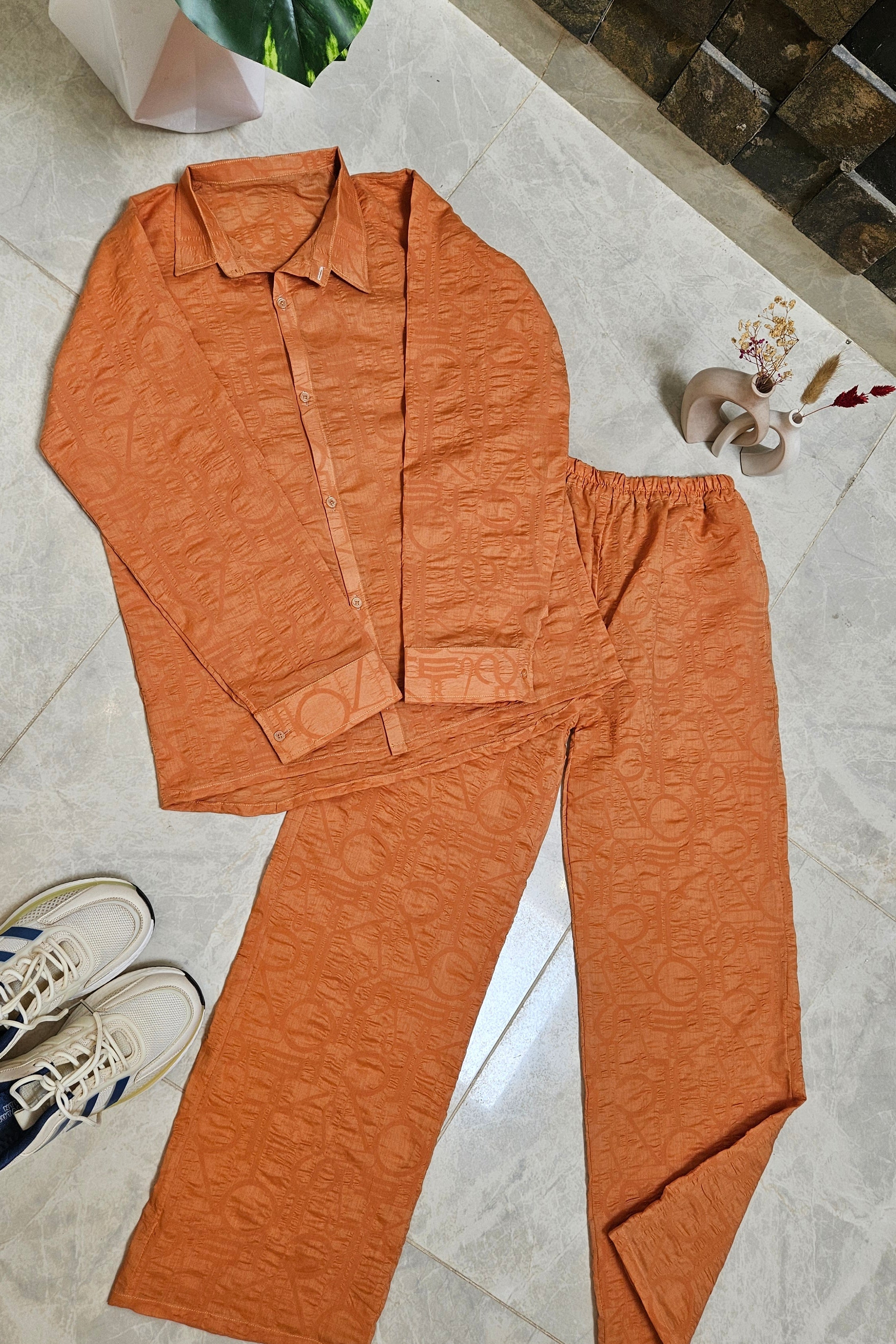 Rust Co-ord Set Embossed Lawn