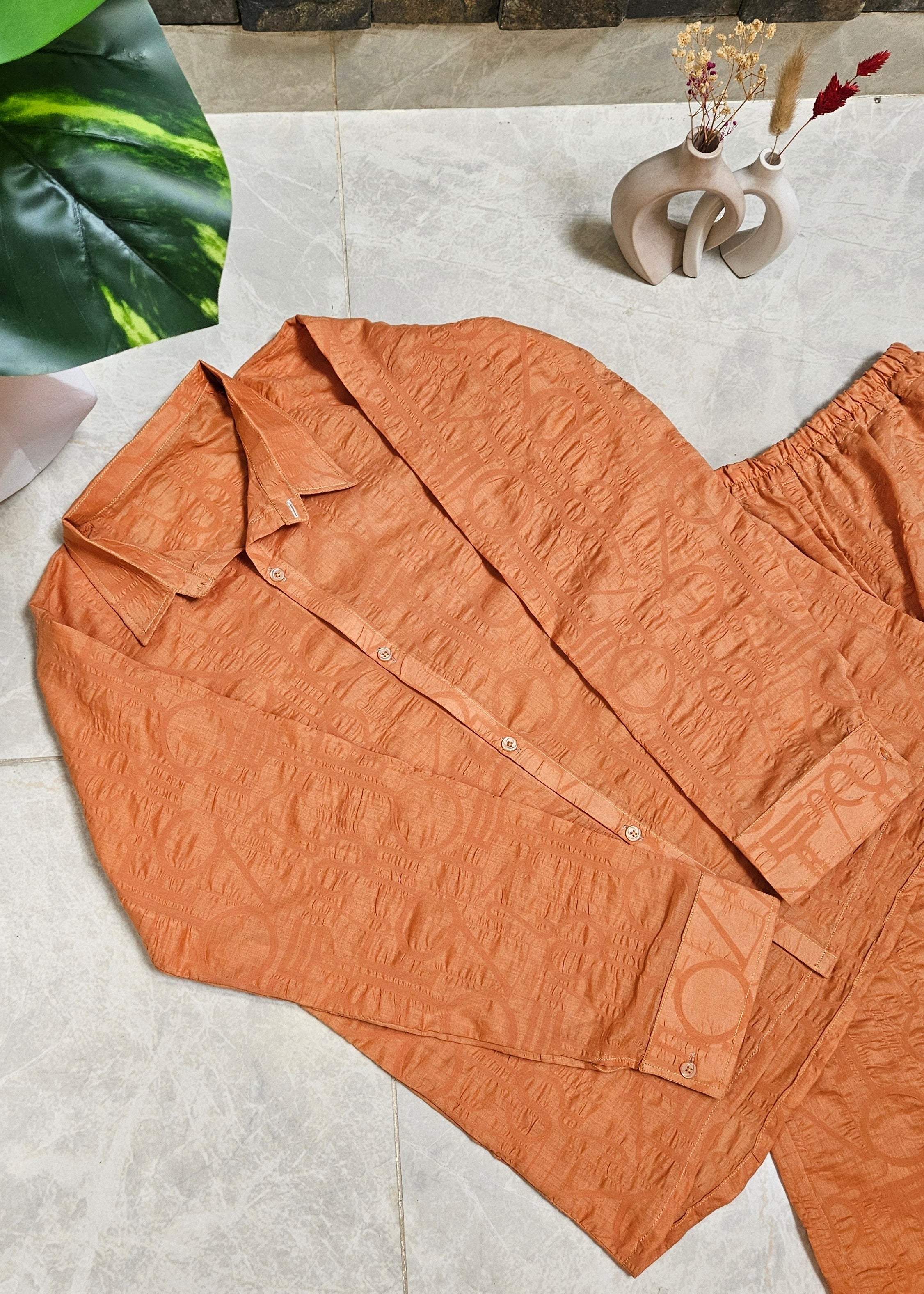 Rust Co-ord Set Embossed Lawn
