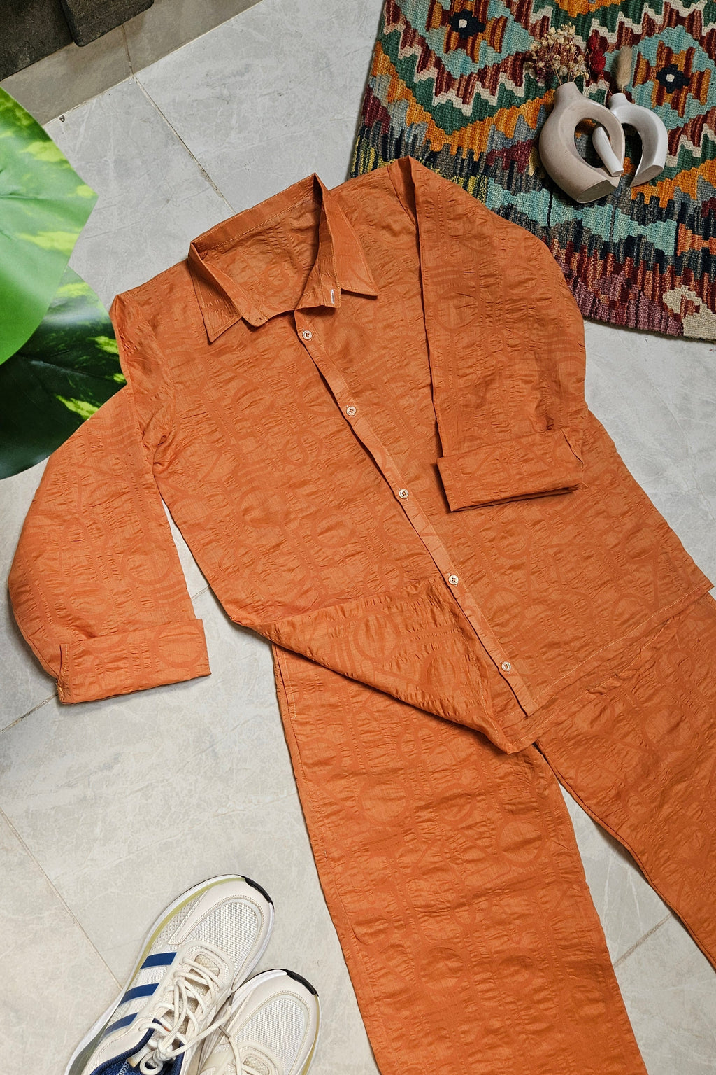 Rust Co-ord Set Embossed Lawn