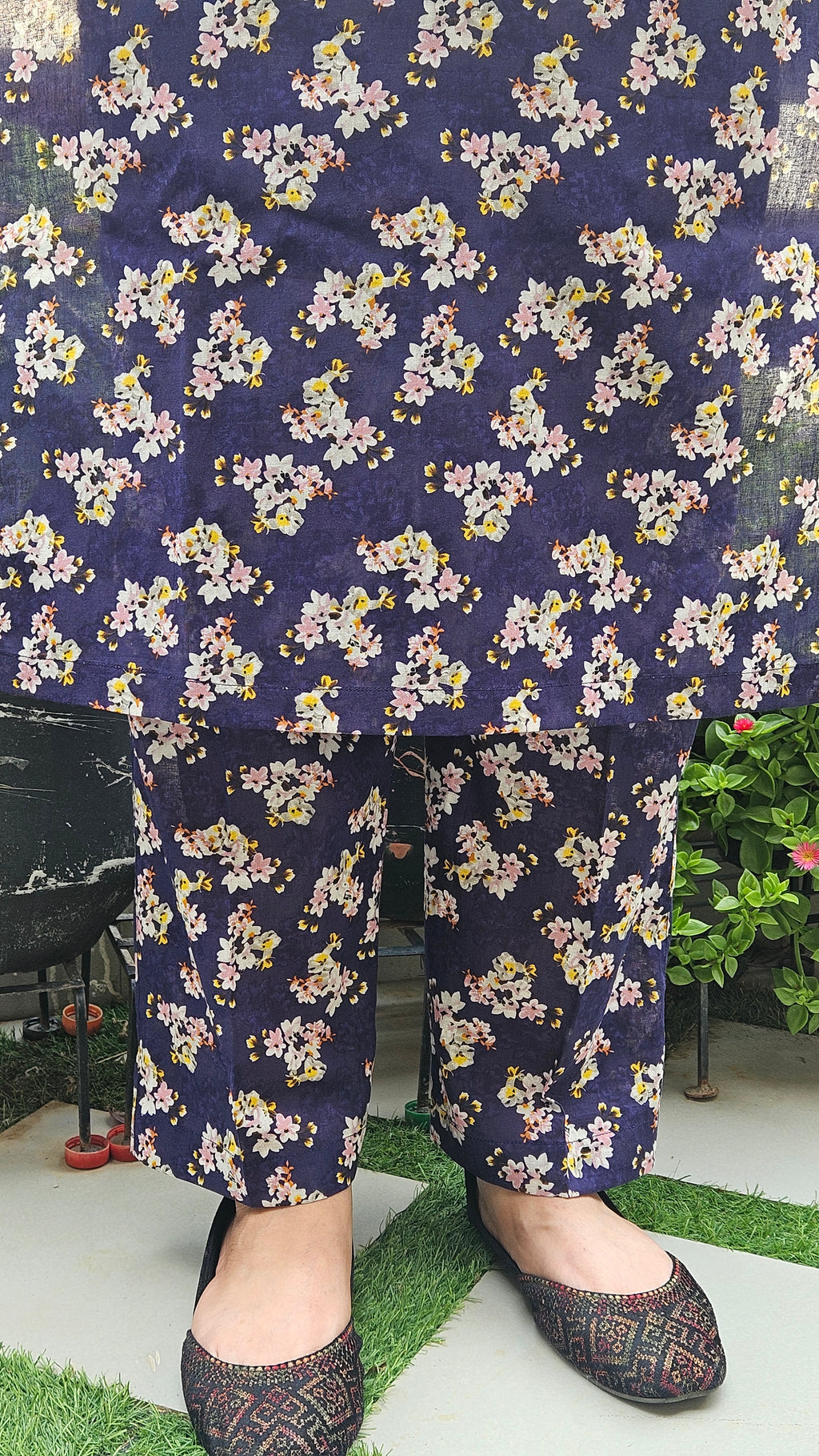 Blue Floral Long Shirt & Trouser