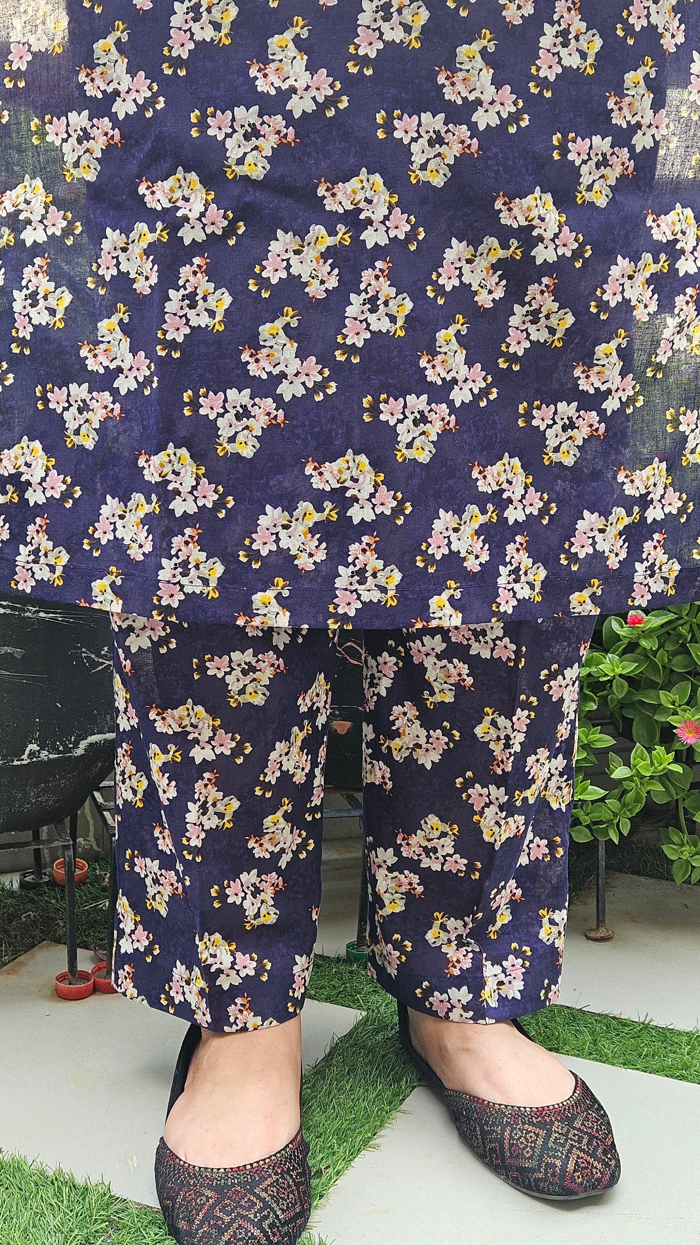 Blue Floral Long Shirt & Trouser