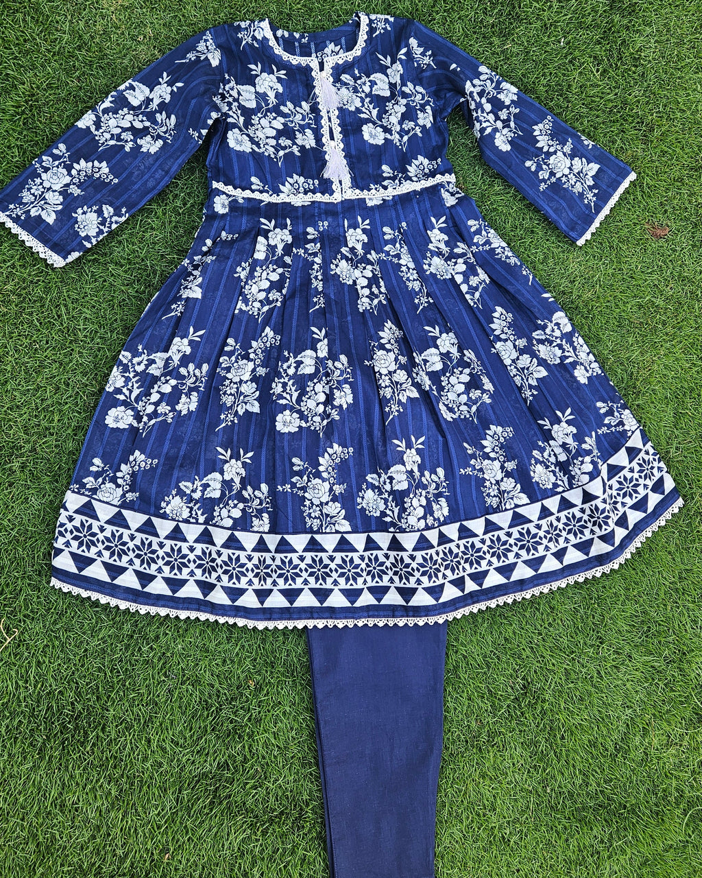 Floral Blue Frock For Kids