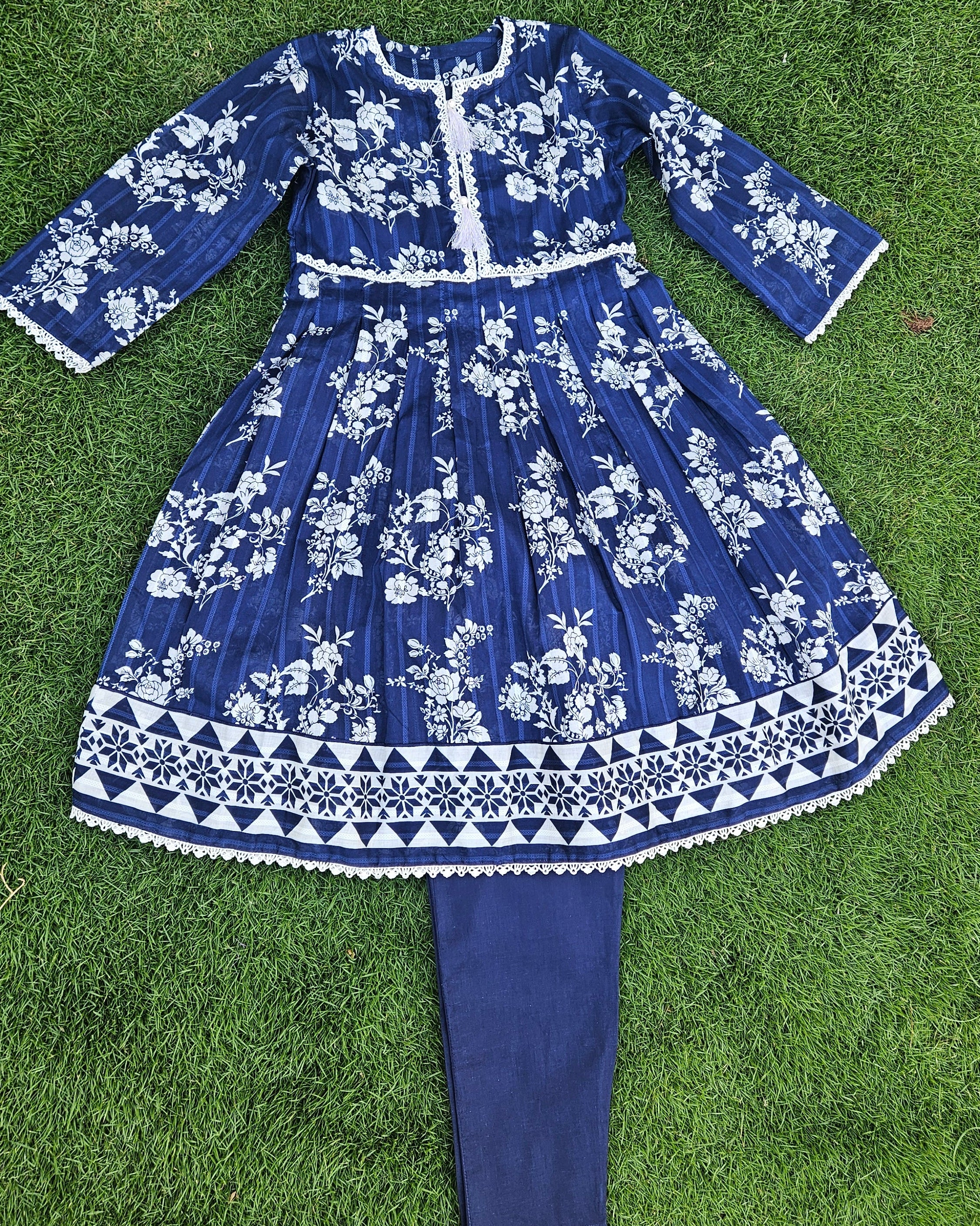 Floral Blue Frock For Kids