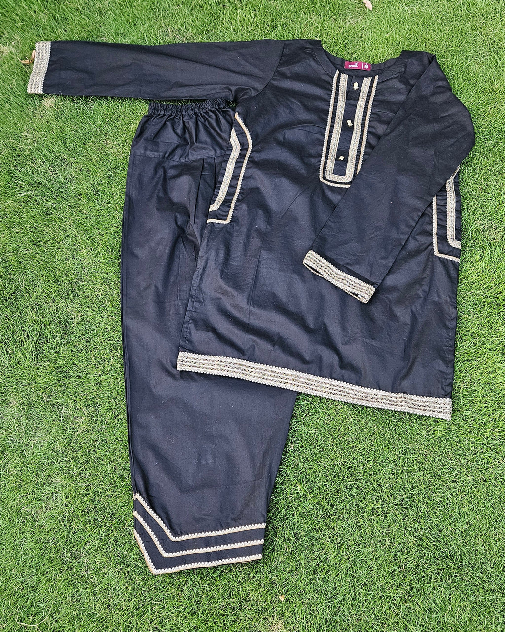 Black Cotton Shalwar Qameez with Gota