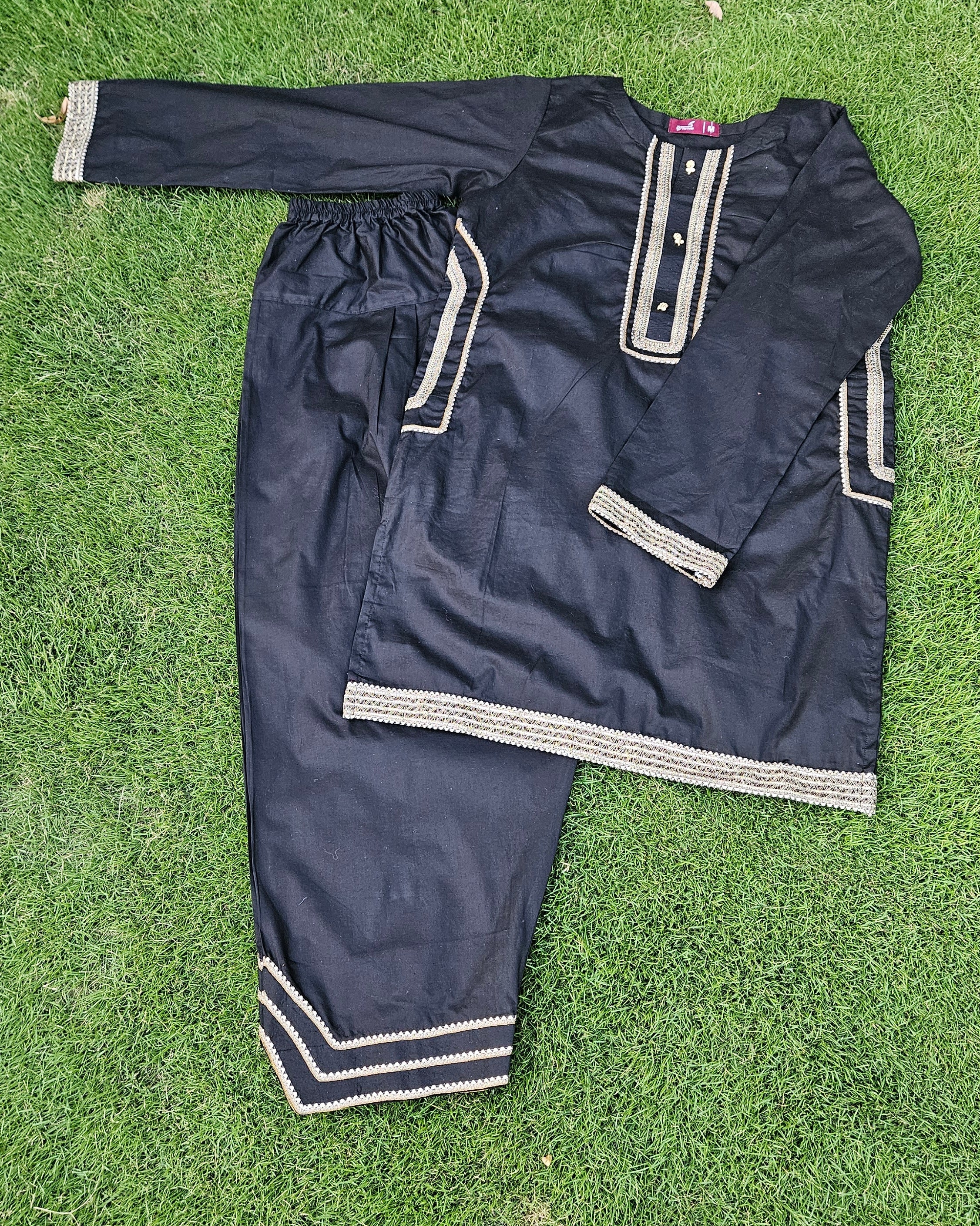 Black Cotton Shalwar Qameez with Gota