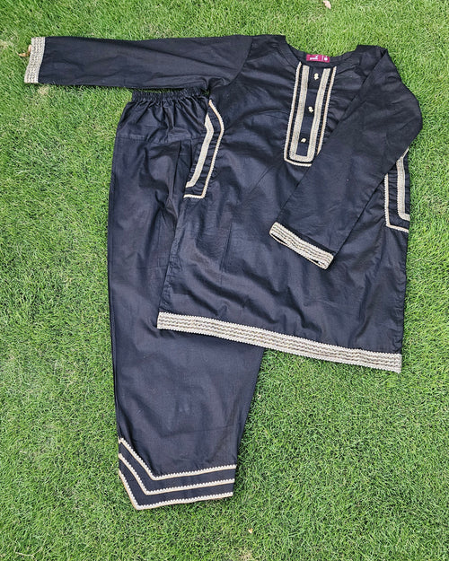 Black Cotton Shalwar Qameez with Gota