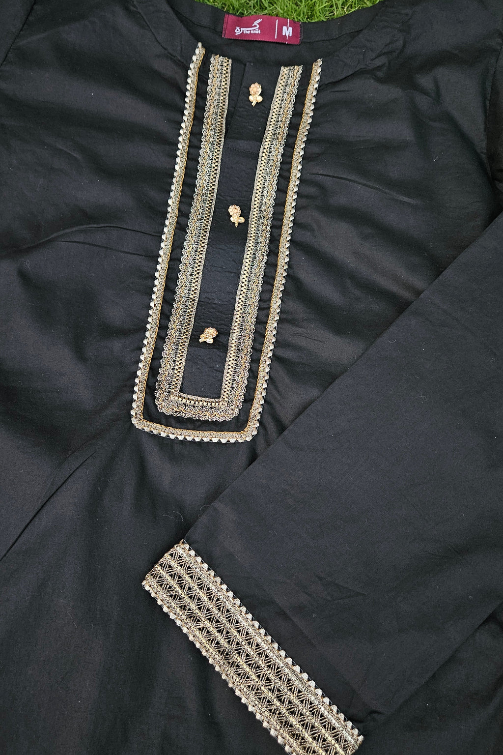 Black Cotton Shalwar Qameez with Gota