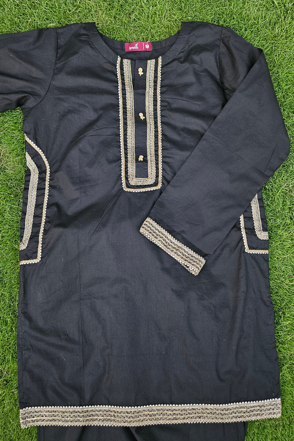 Black Cotton Shalwar Qameez with Gota