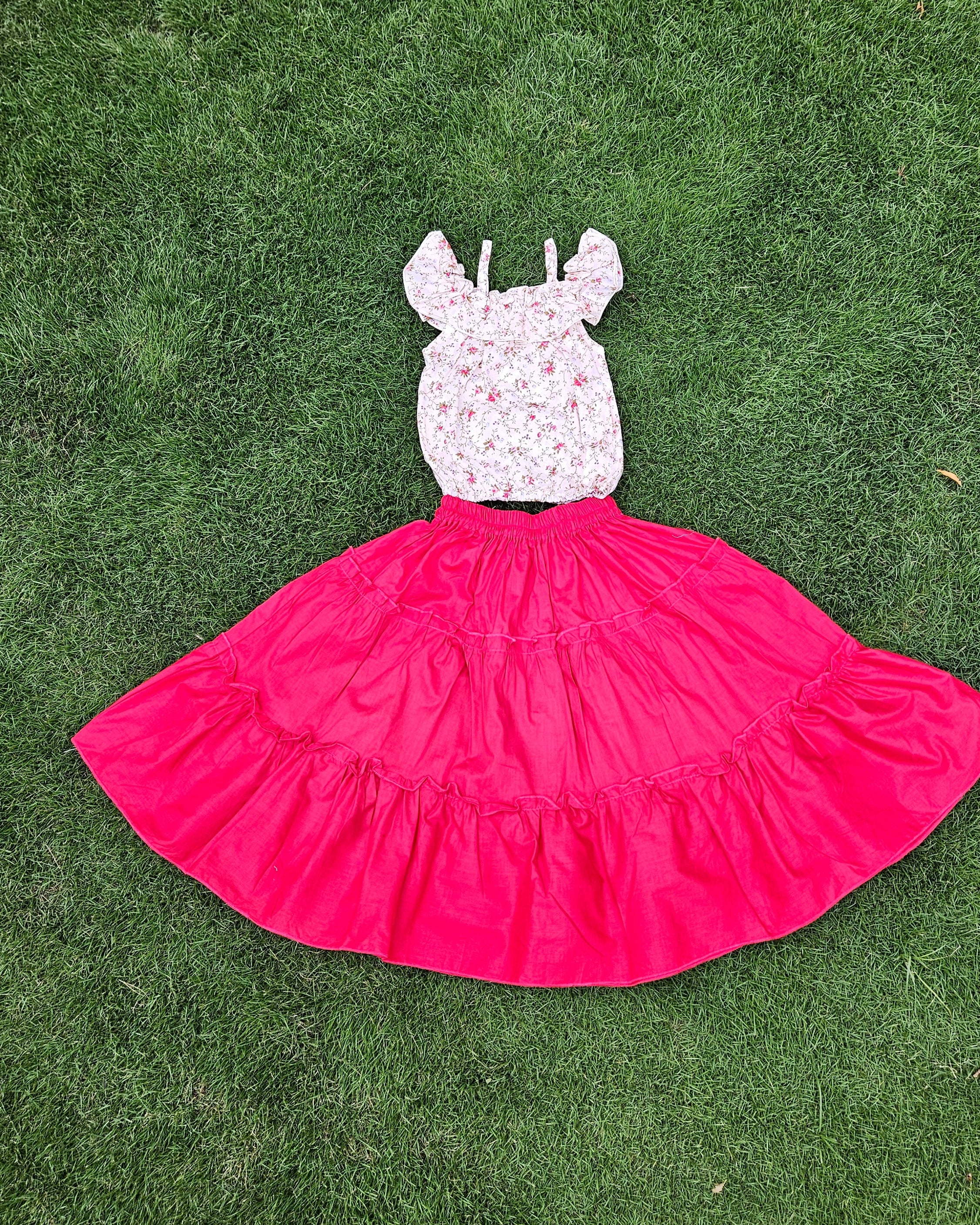 Pink Skirt & Floral Top for Kids