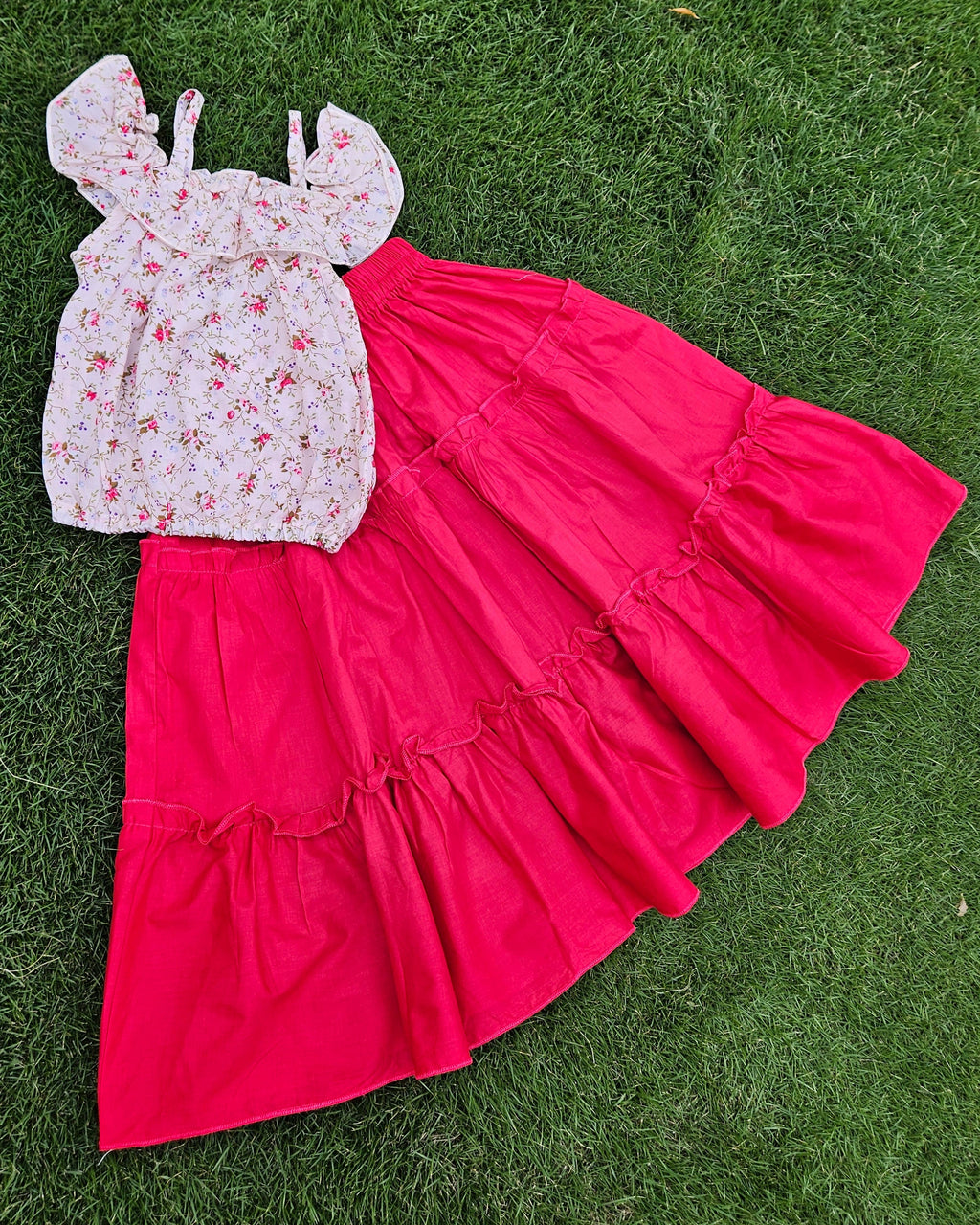 Pink Skirt & Floral Top for Kids