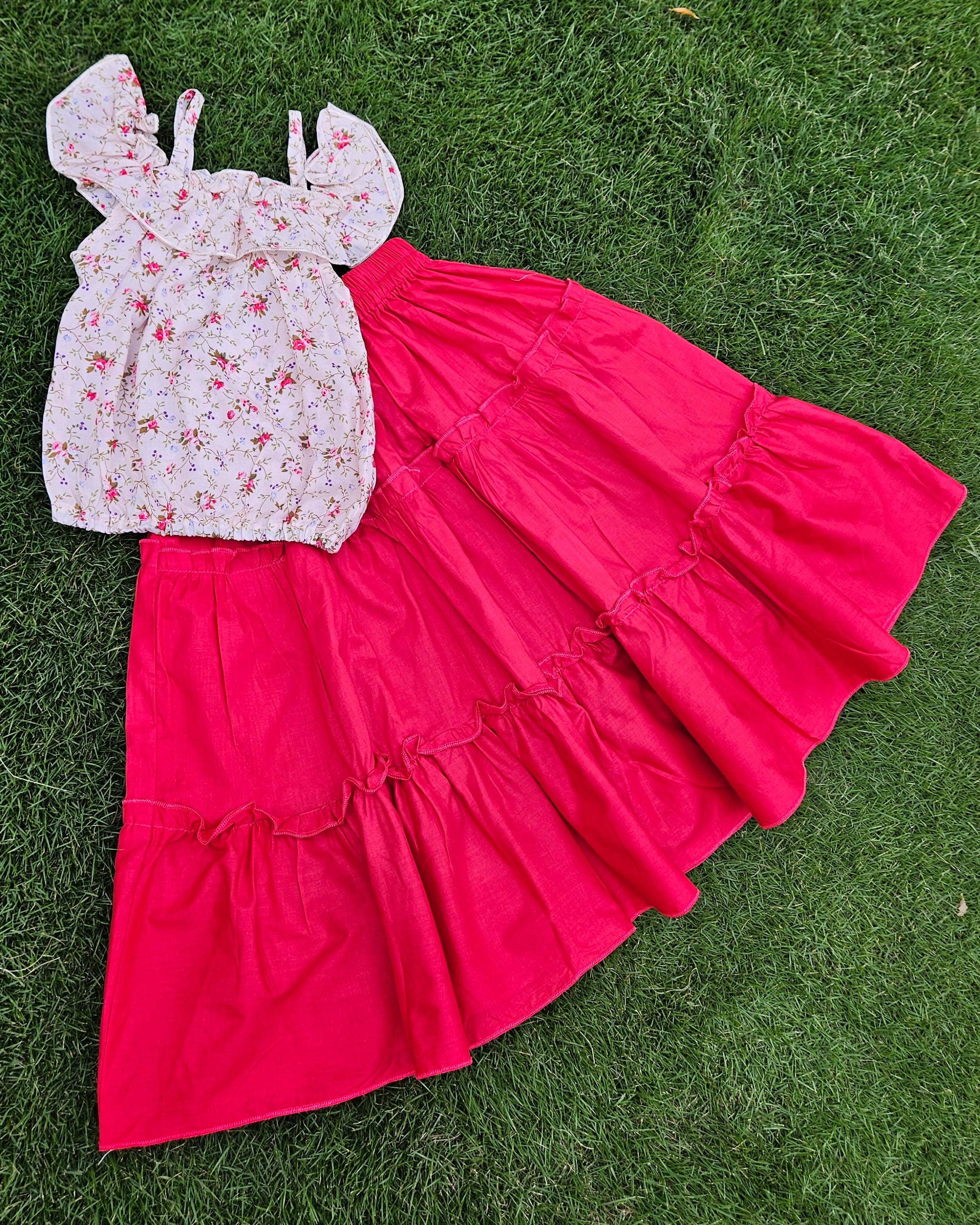 Pink Skirt & Floral Top for Kids