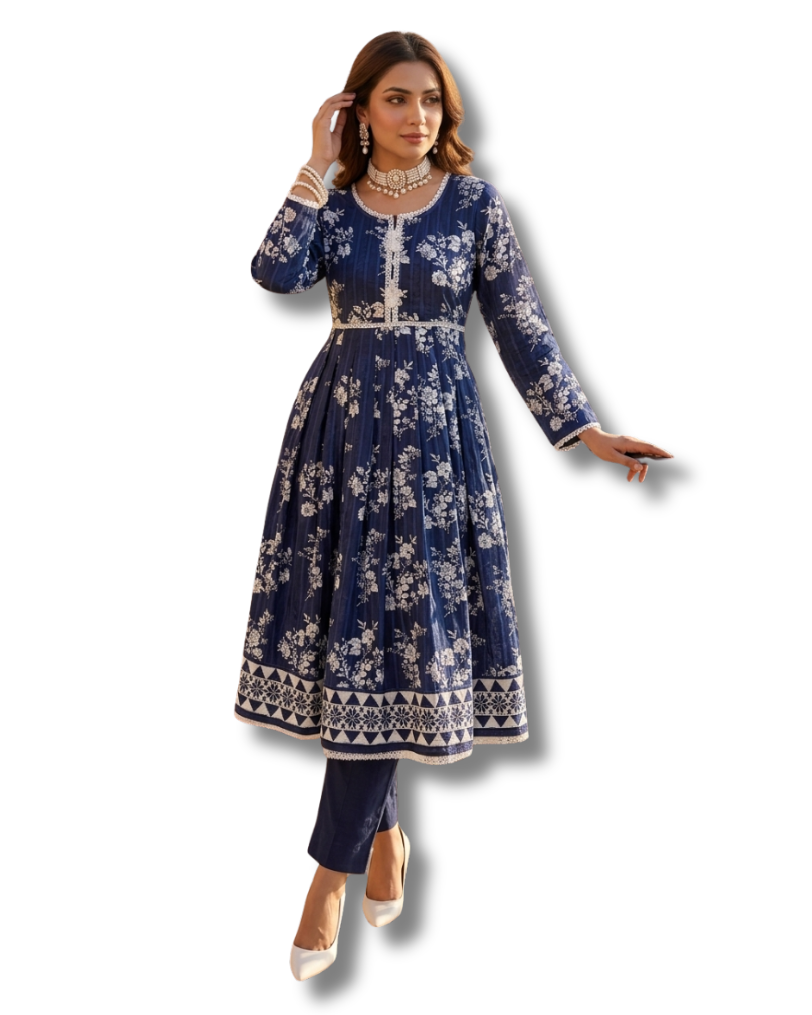 Blue Doria Lawn Frock Stiched