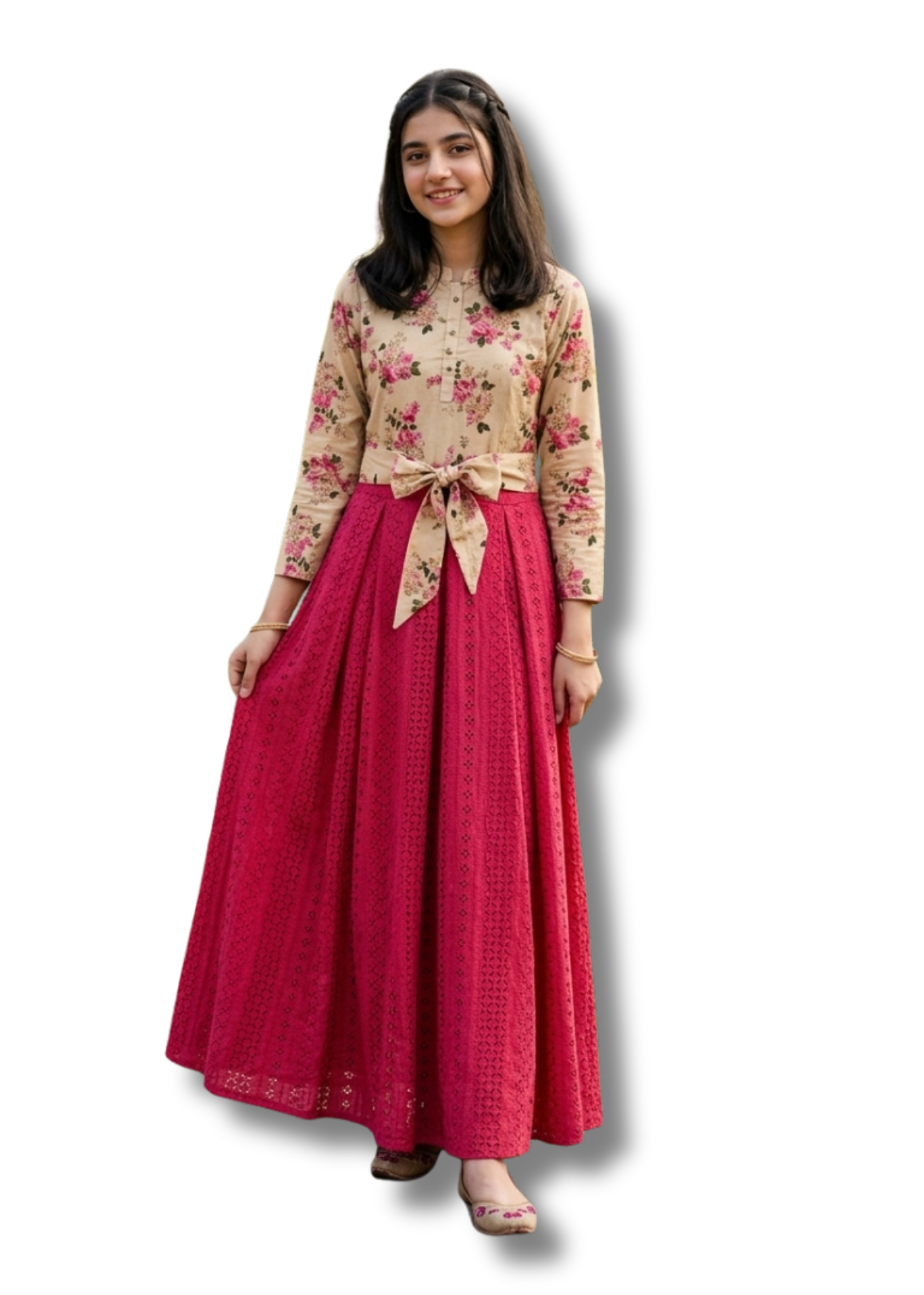 Red Chicken Kari Skirt With Floral Top