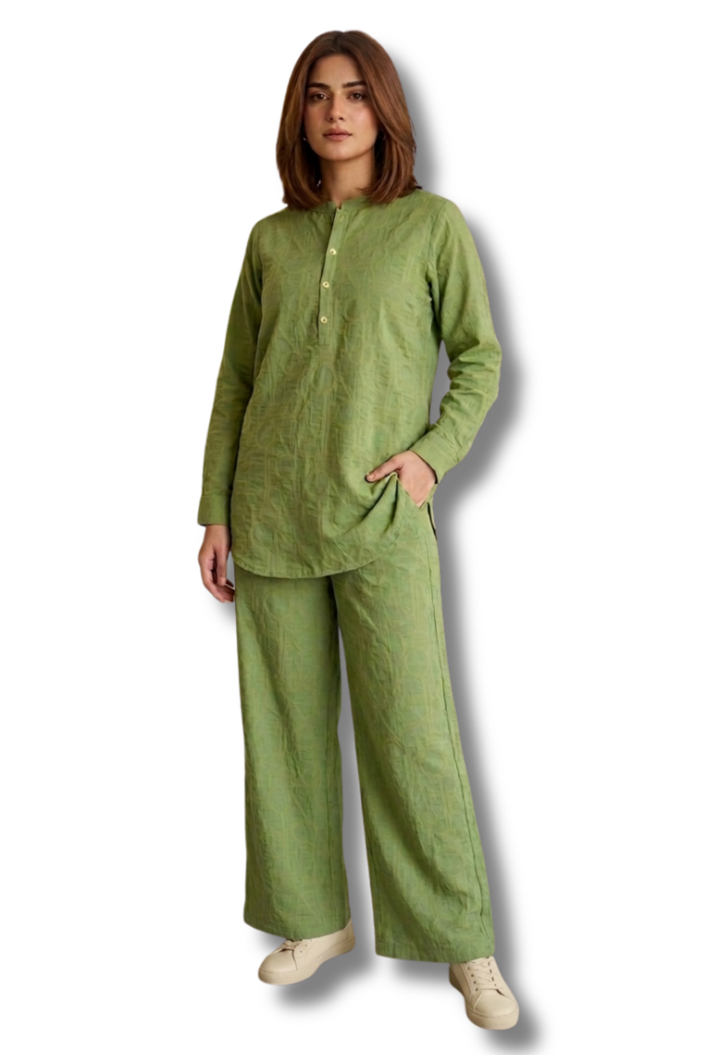 Green Co-ord Set Embossed Lawn