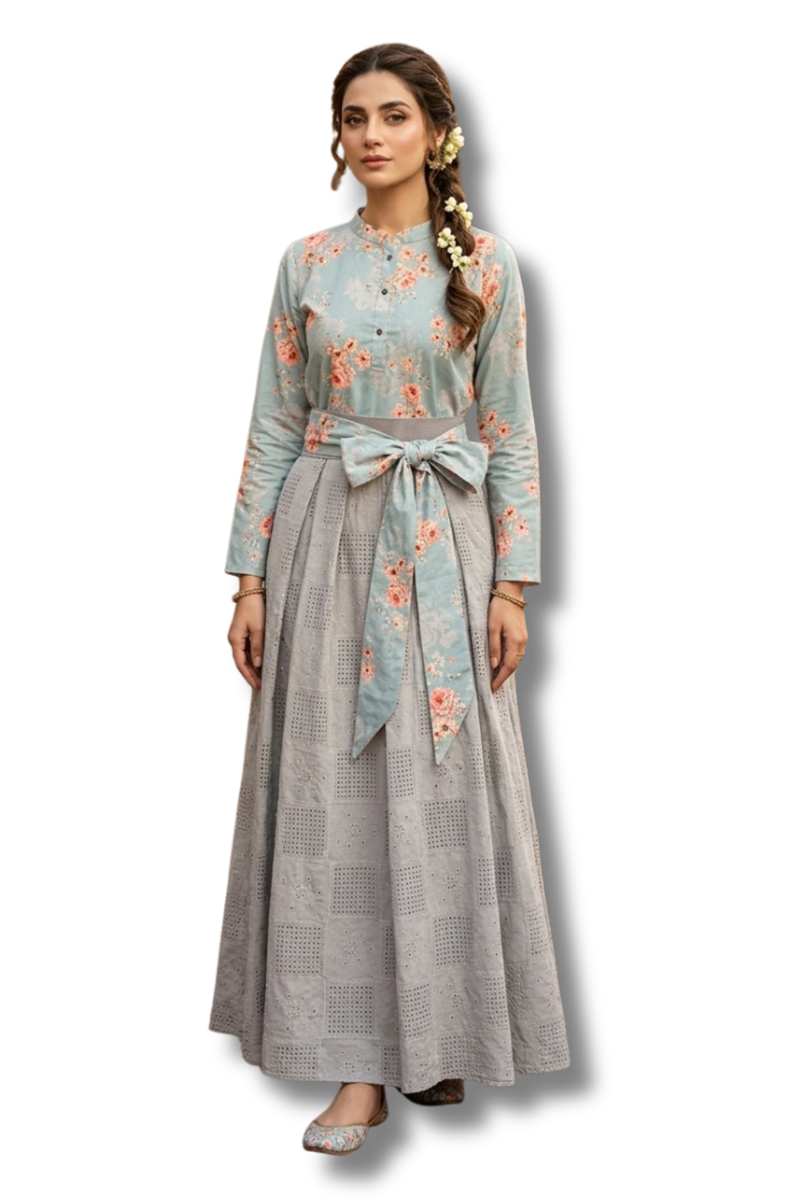 Green Chicken Kari Skirt With Floral Top