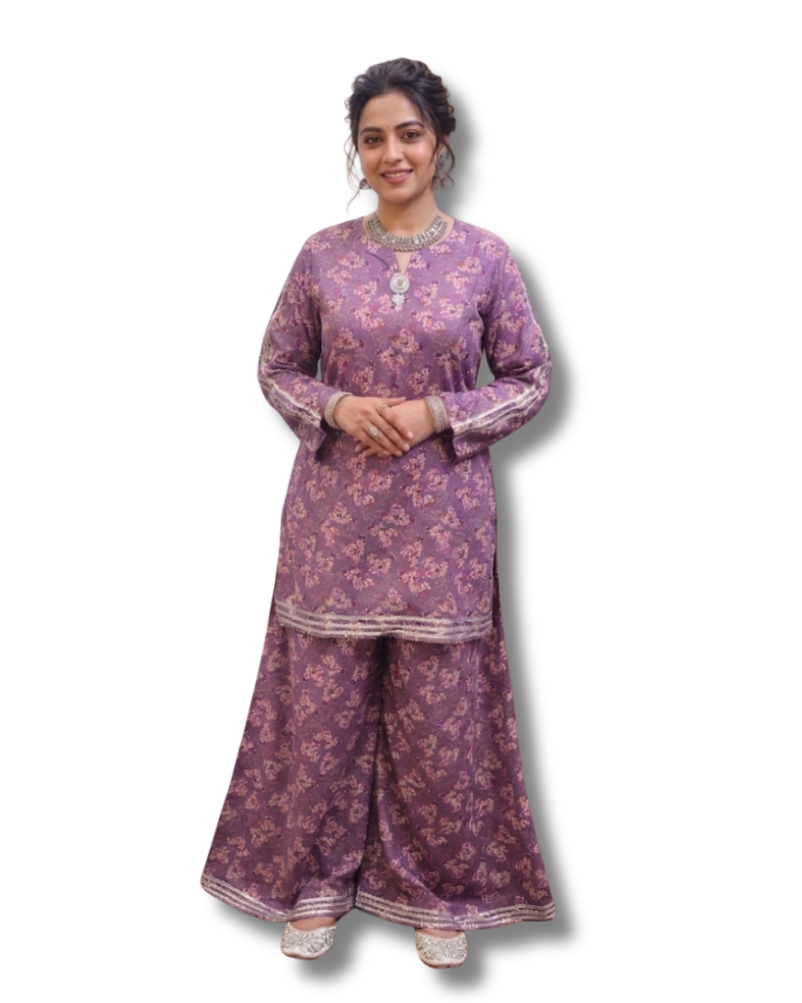 Purple Floral Lawn 2-Piece with Gota