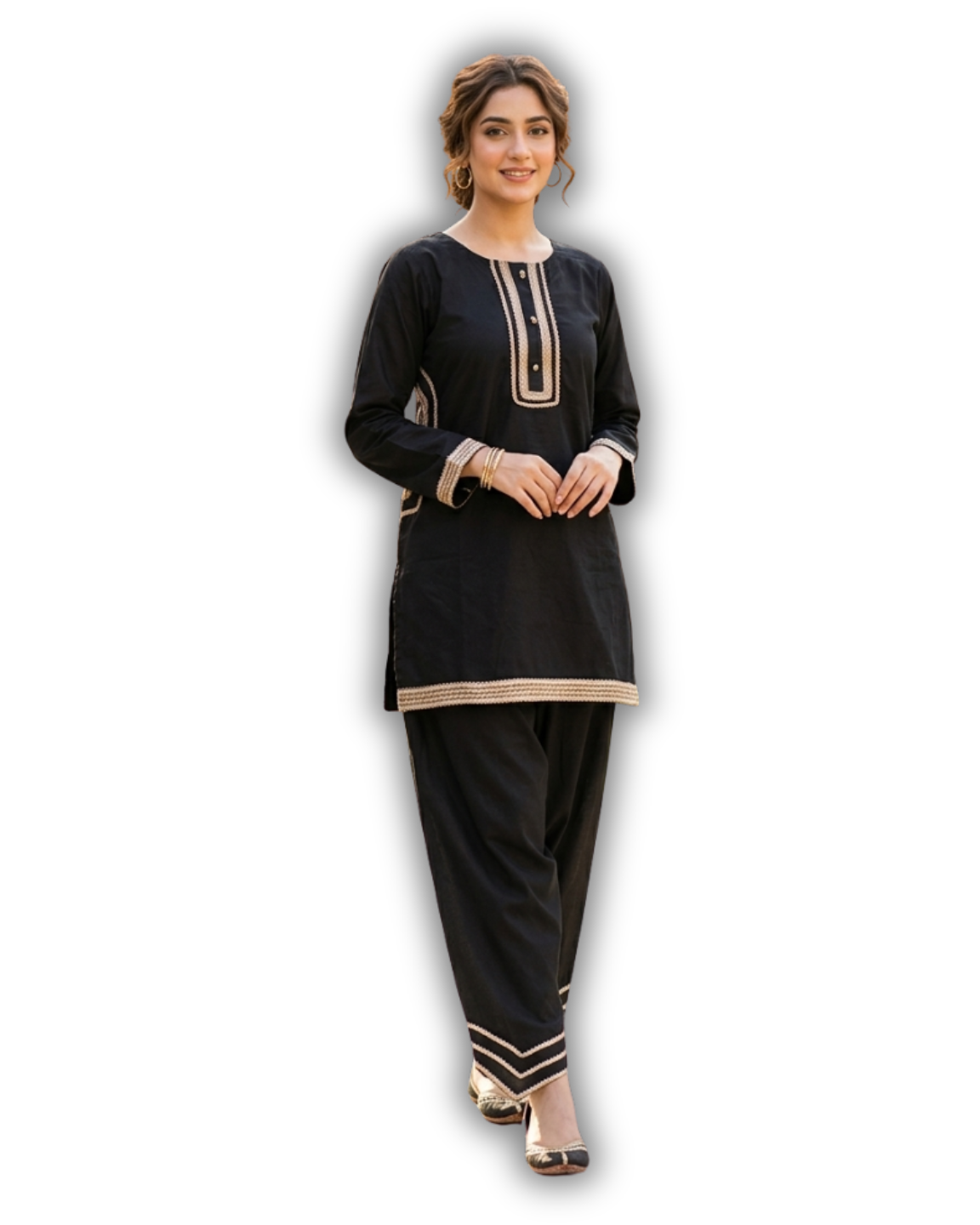 Black Cotton Shalwar Qameez with Gota