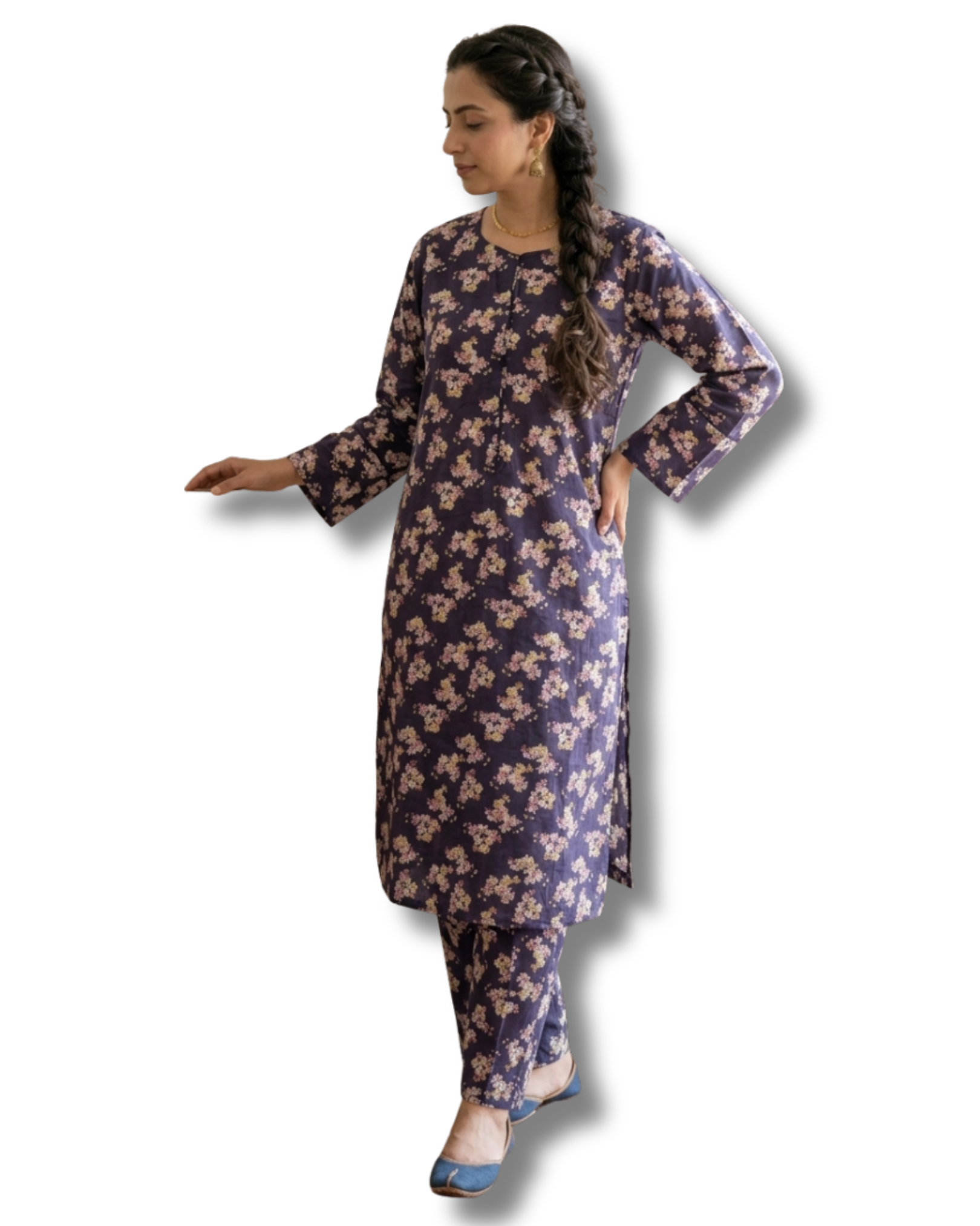 Blue Floral Long Shirt & Trouser