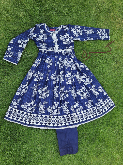 Blue Doria Lawn Frock Stiched