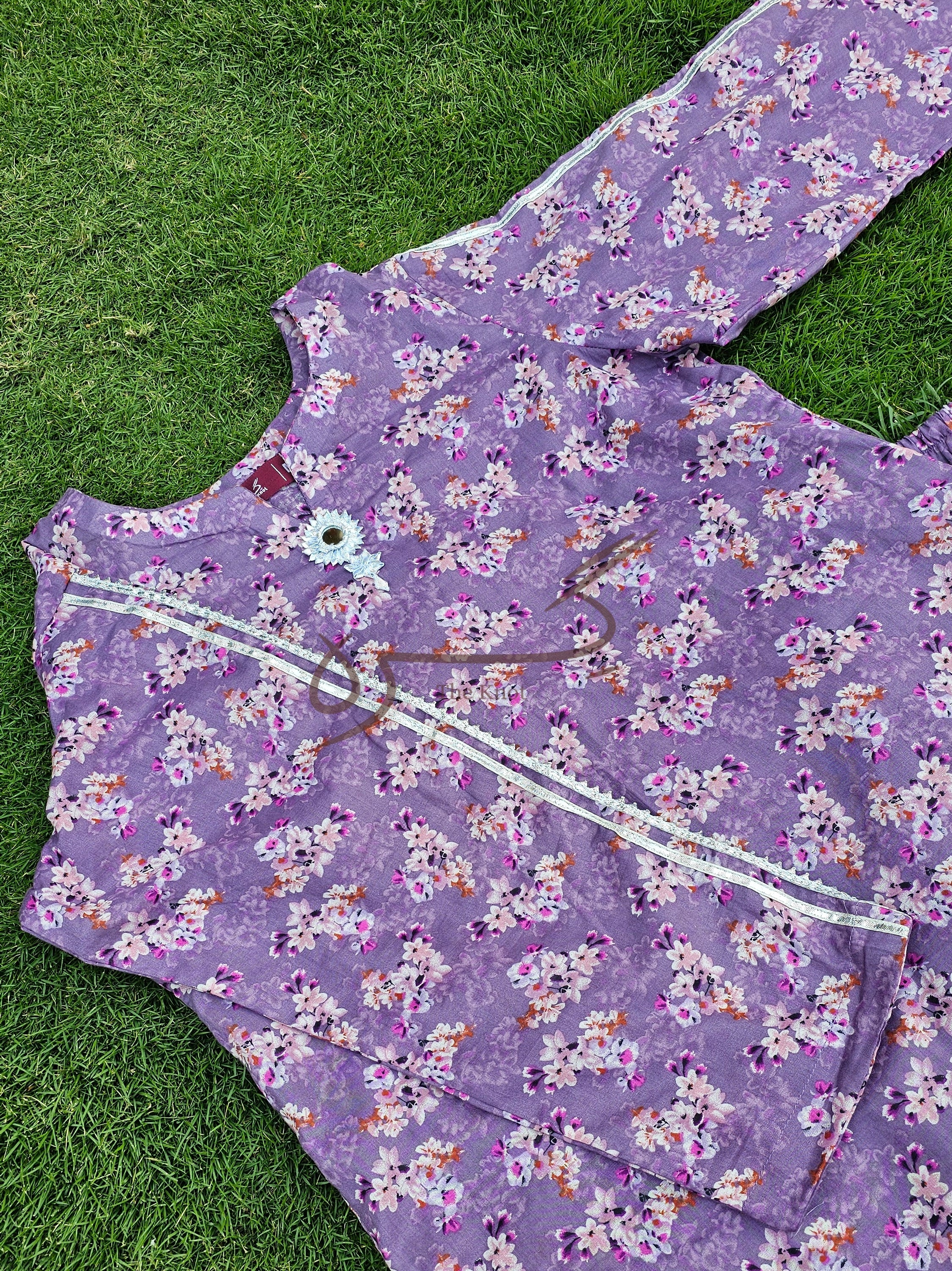 Purple Floral Lawn 2-Piece with Gota