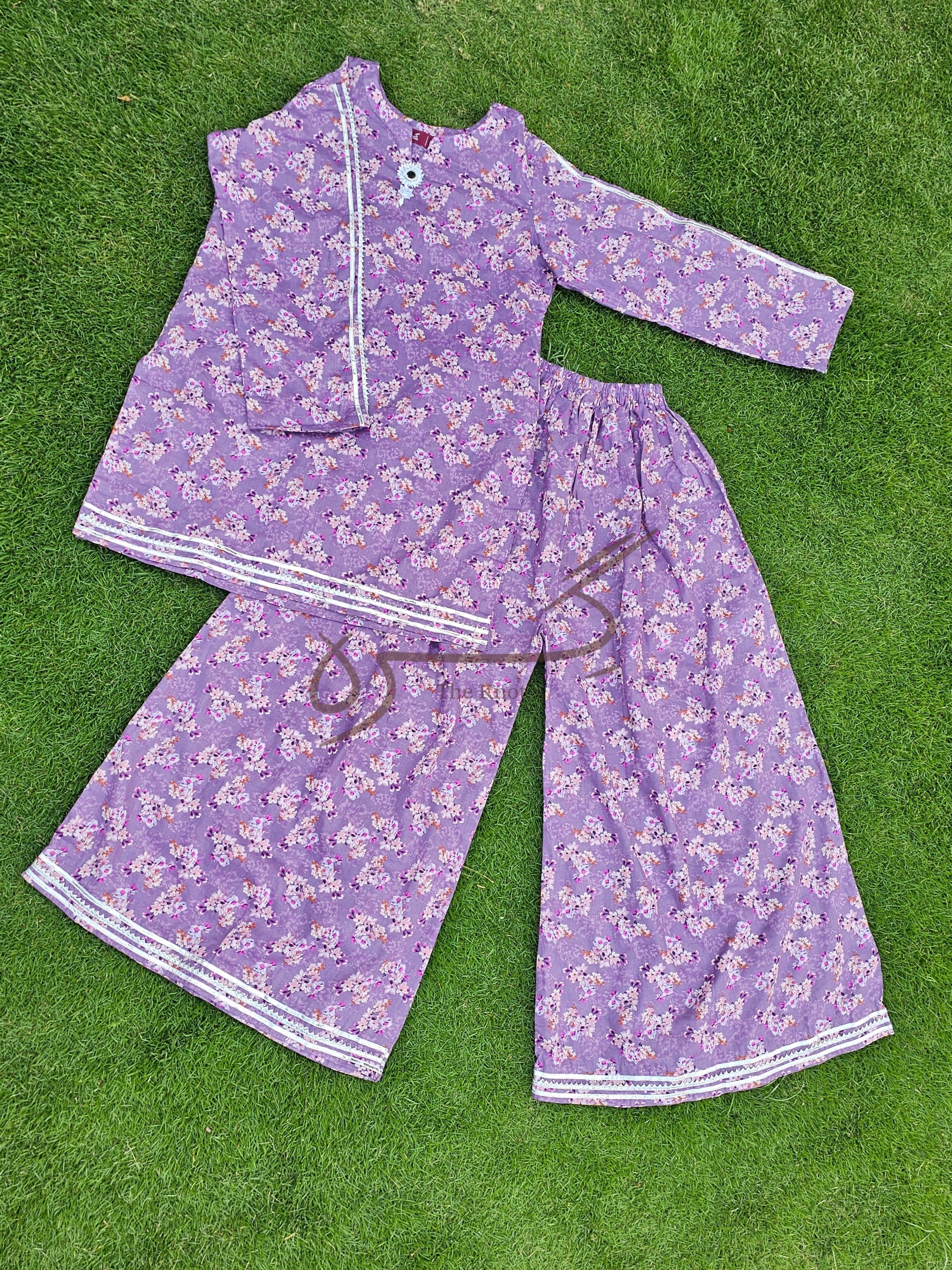 Purple Floral Lawn 2-Piece with Gota