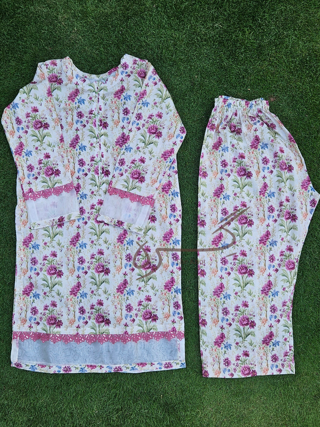 Off-White Floral Qameez & Shalwar