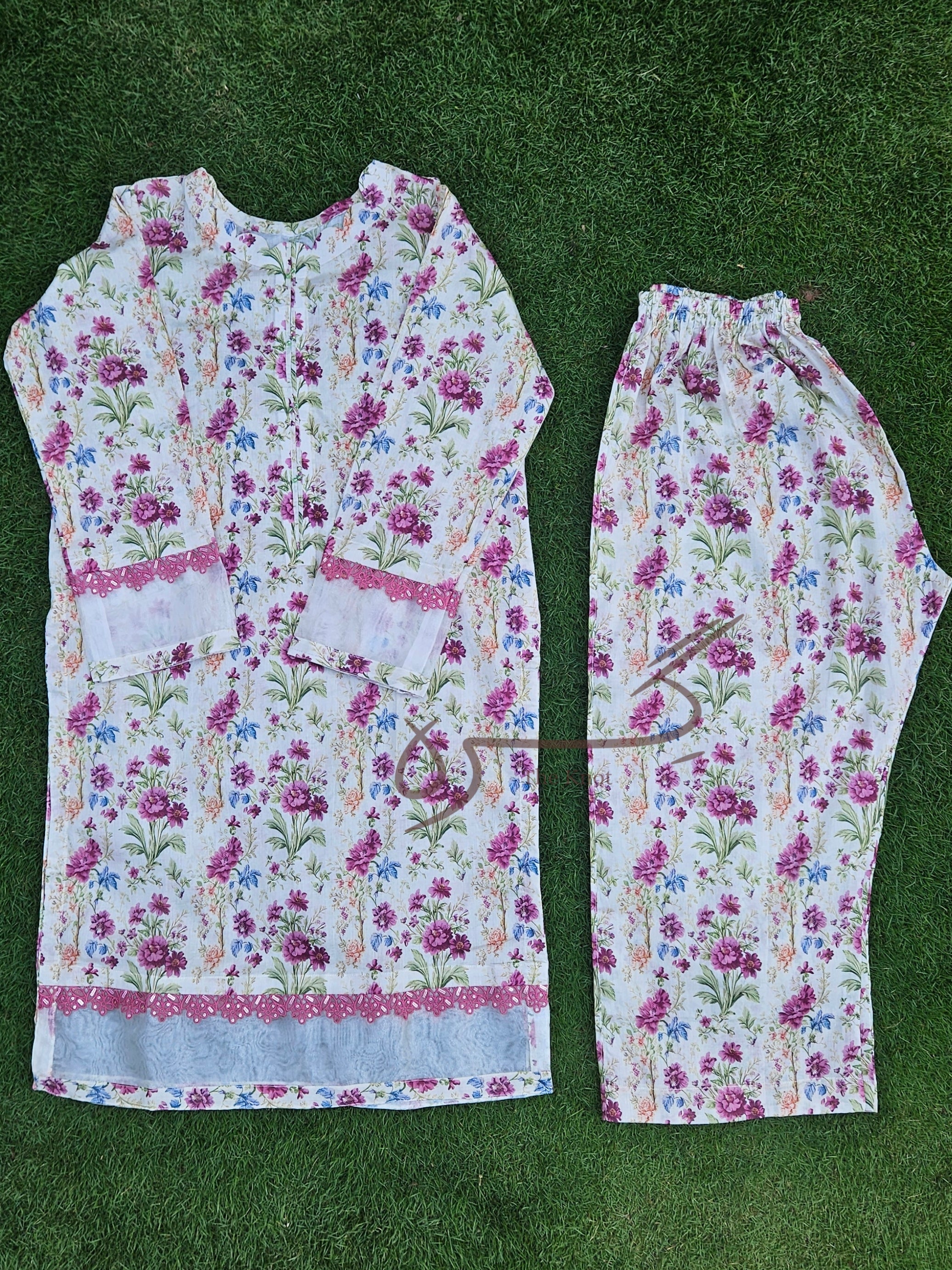 Off-White Floral Qameez & Shalwar