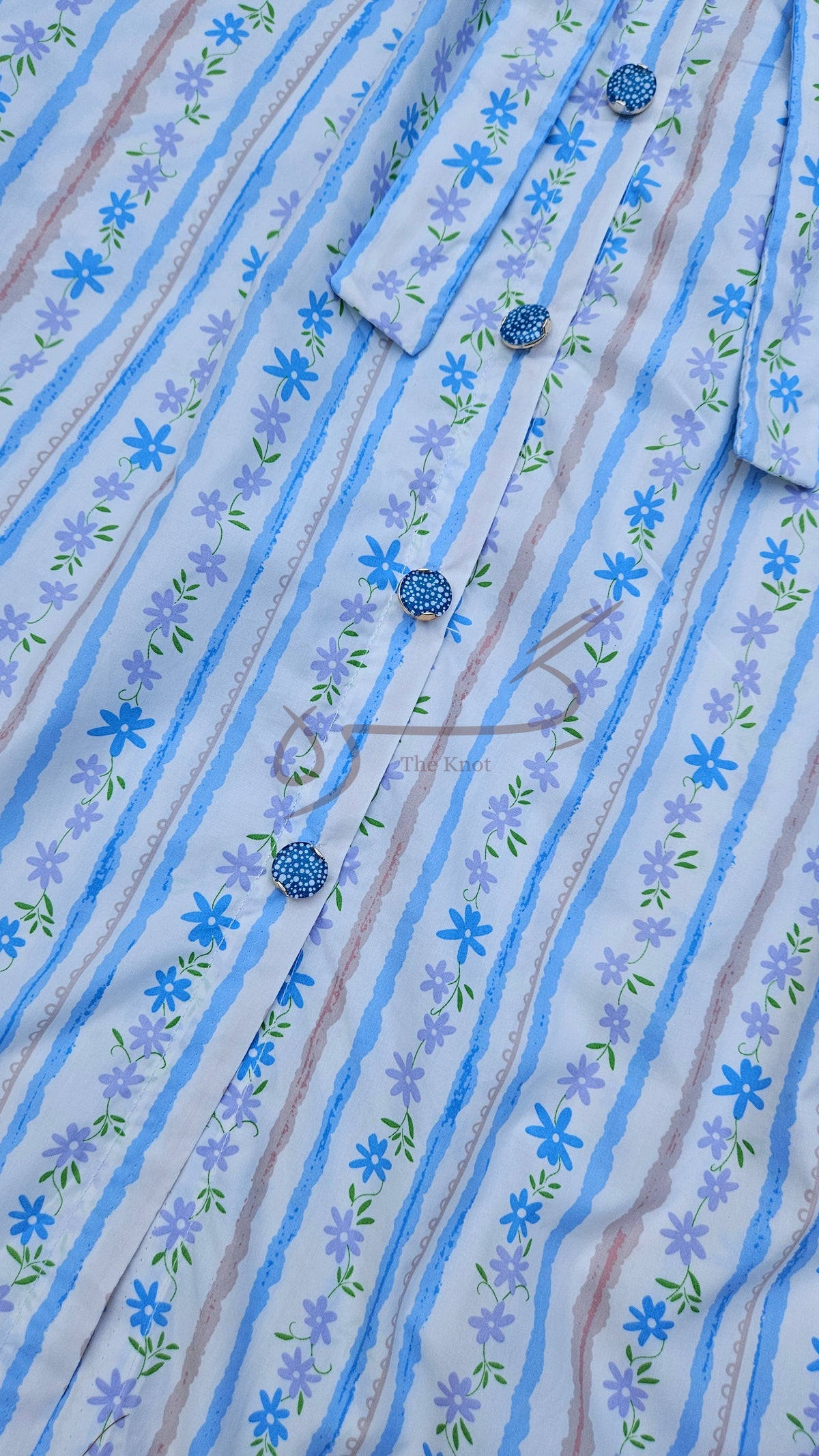 White and blue floral cotton midi shirt dress with tie waist, Giraah – photo 5