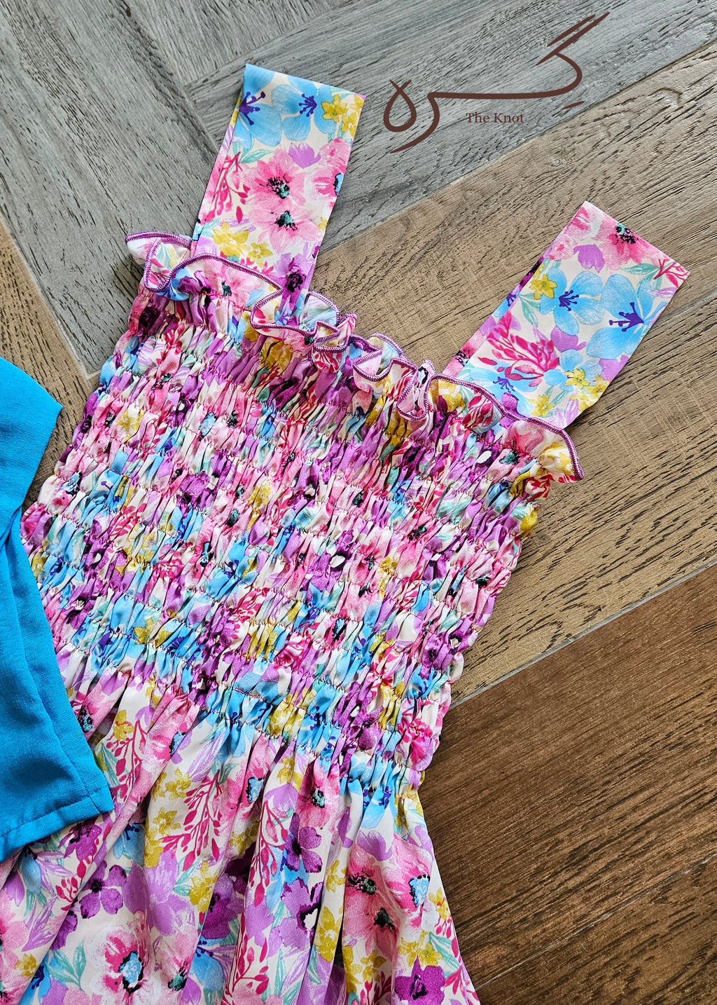 Floral smocked maxi frock with textured blue jacket, Giraah – photo 5