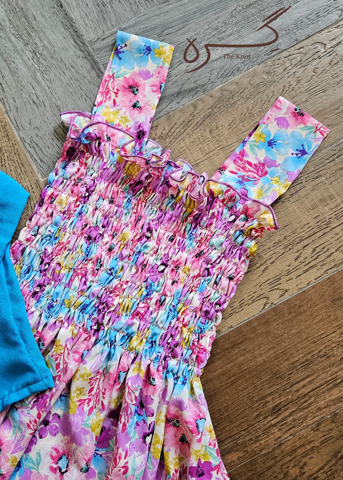 Floral smocked maxi frock with textured blue jacket, Giraah – photo 5