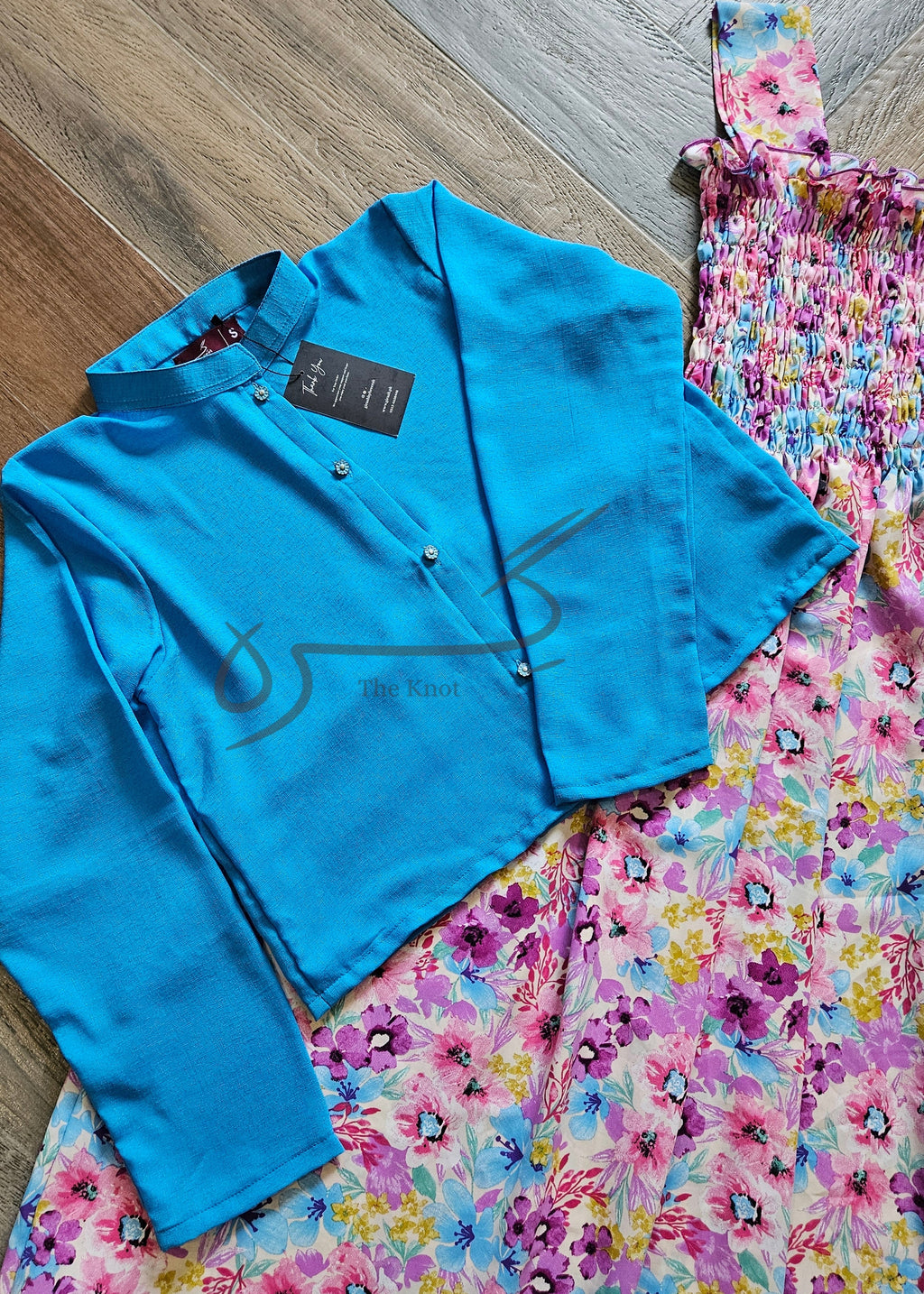 Floral smocked maxi frock with textured blue jacket, Giraah – photo 4