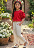 Girls' red silk top with white trousers, Giraah kids