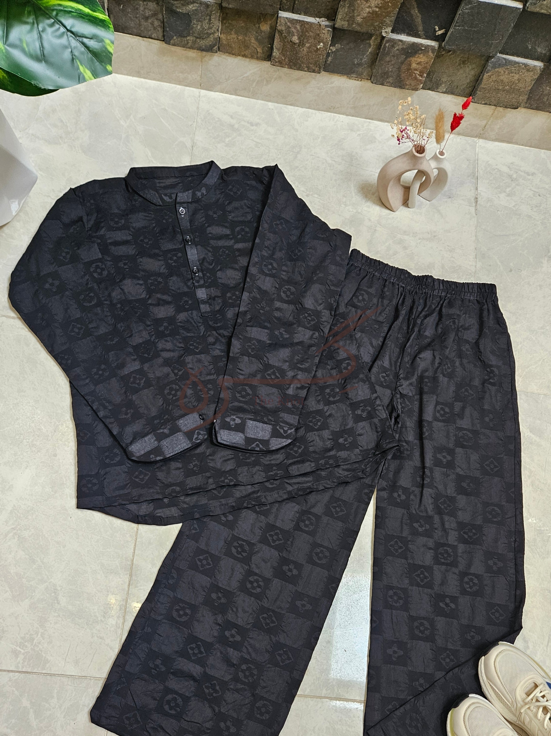 Black Checked Co-ord Set Embossed Lawn